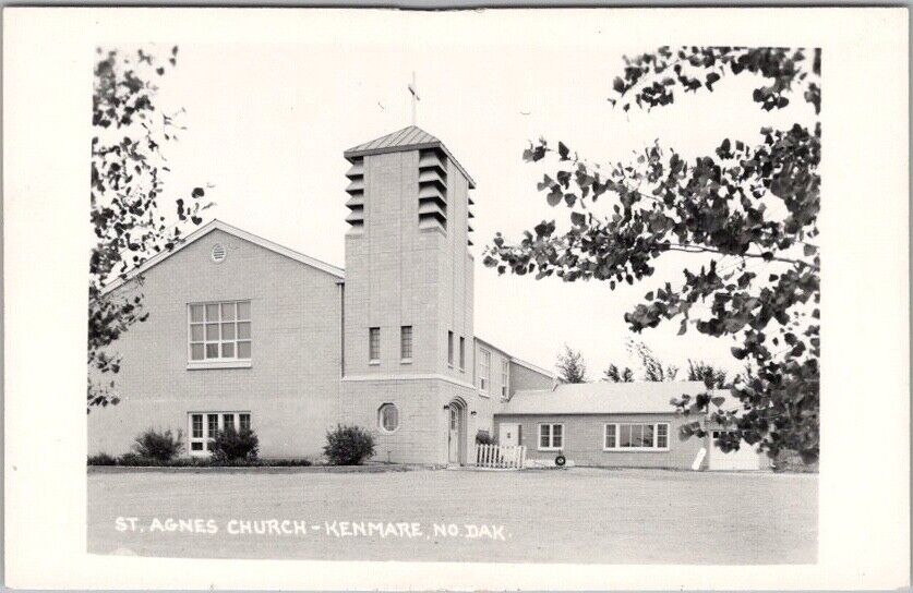 Vintage KENMARE, North Dakota RPPC Real Photo Postcard ST. AGNES CHURCH Unused