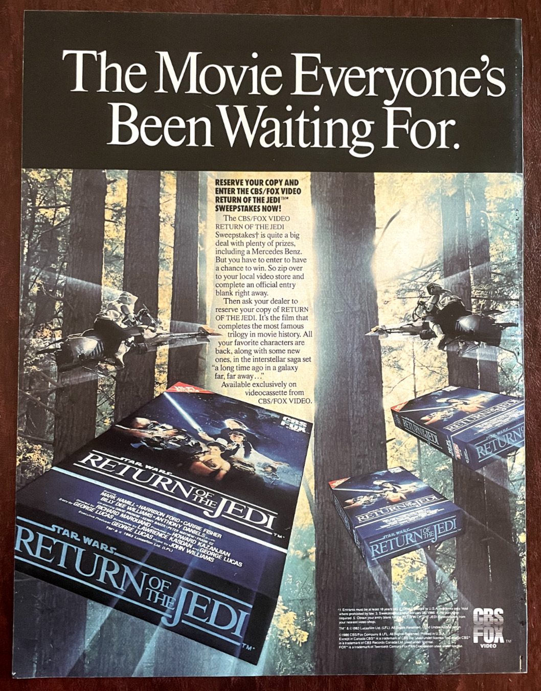 1986 STAR WARS Return of the Jedi Vintage Print Ad VHS Endor