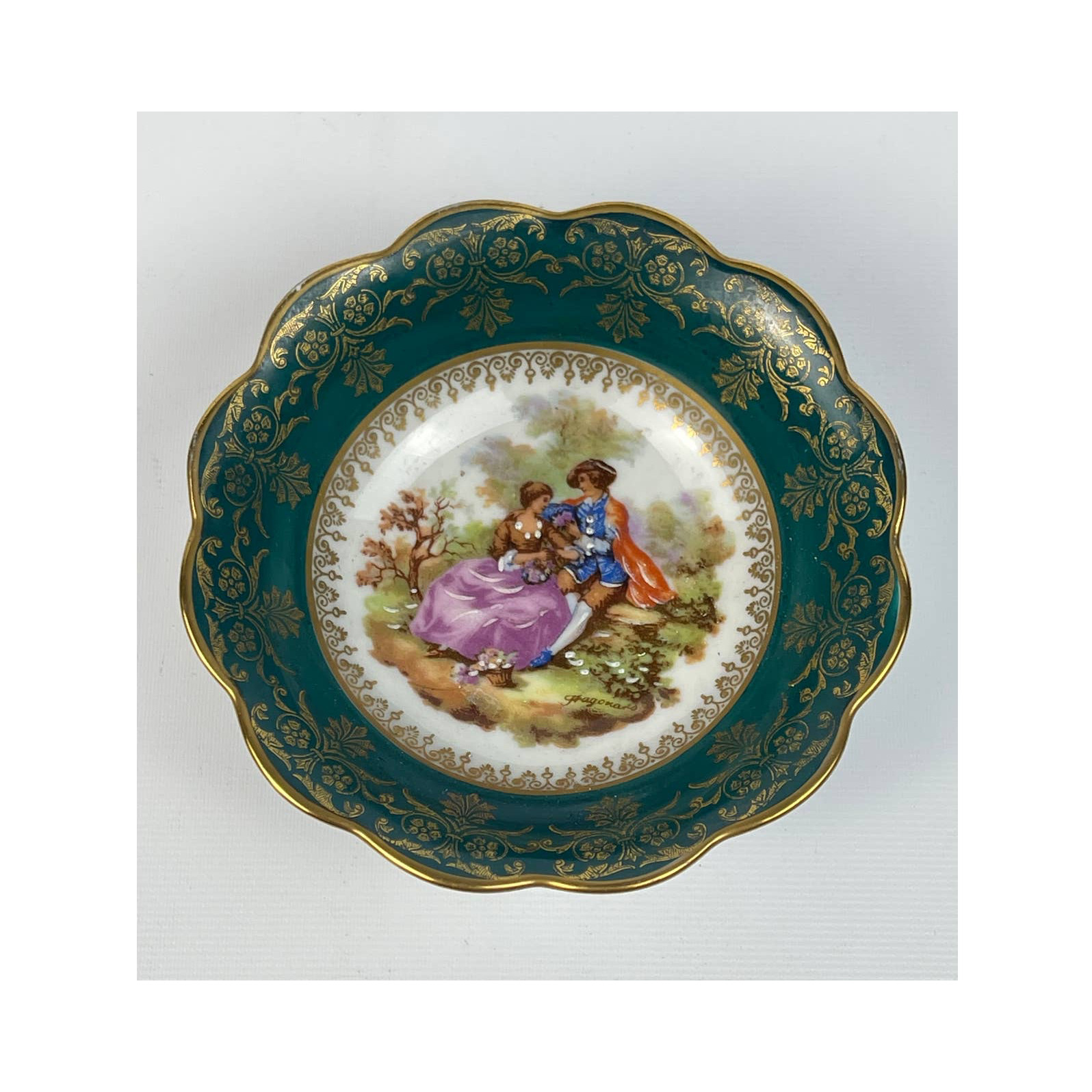 Vintage Limoges France Rehausse Main Decorative Renaissance Small Bowl / Plate