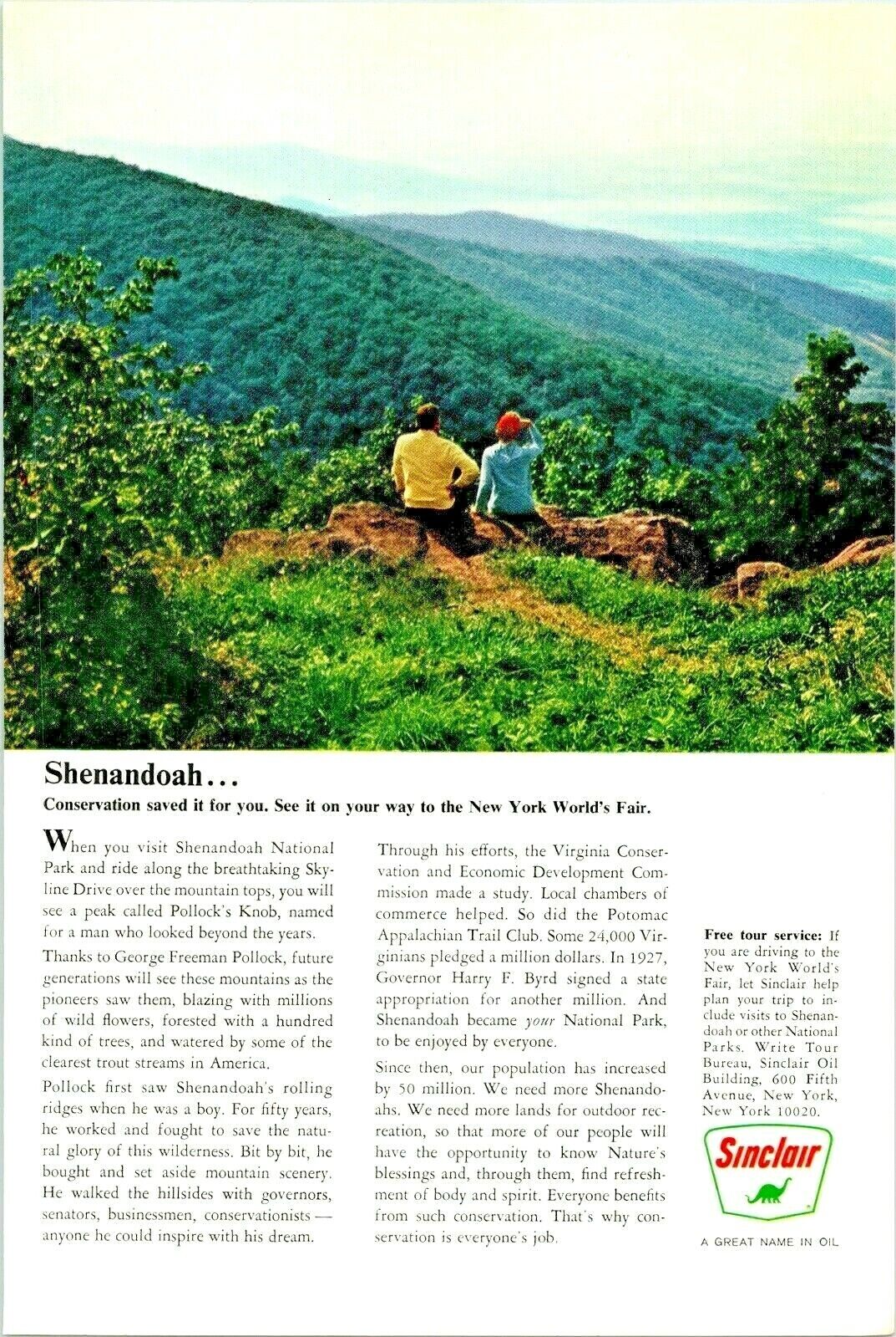 Vintage 1964 Sinclair Oil Couple Views The Beautiful Shenandoah  Advertisement
