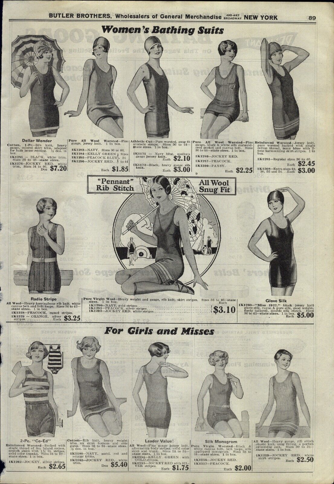 1927 PAPER AD Pennant Women's Bathing Suit Girls Beach Robe Umbrella Floats