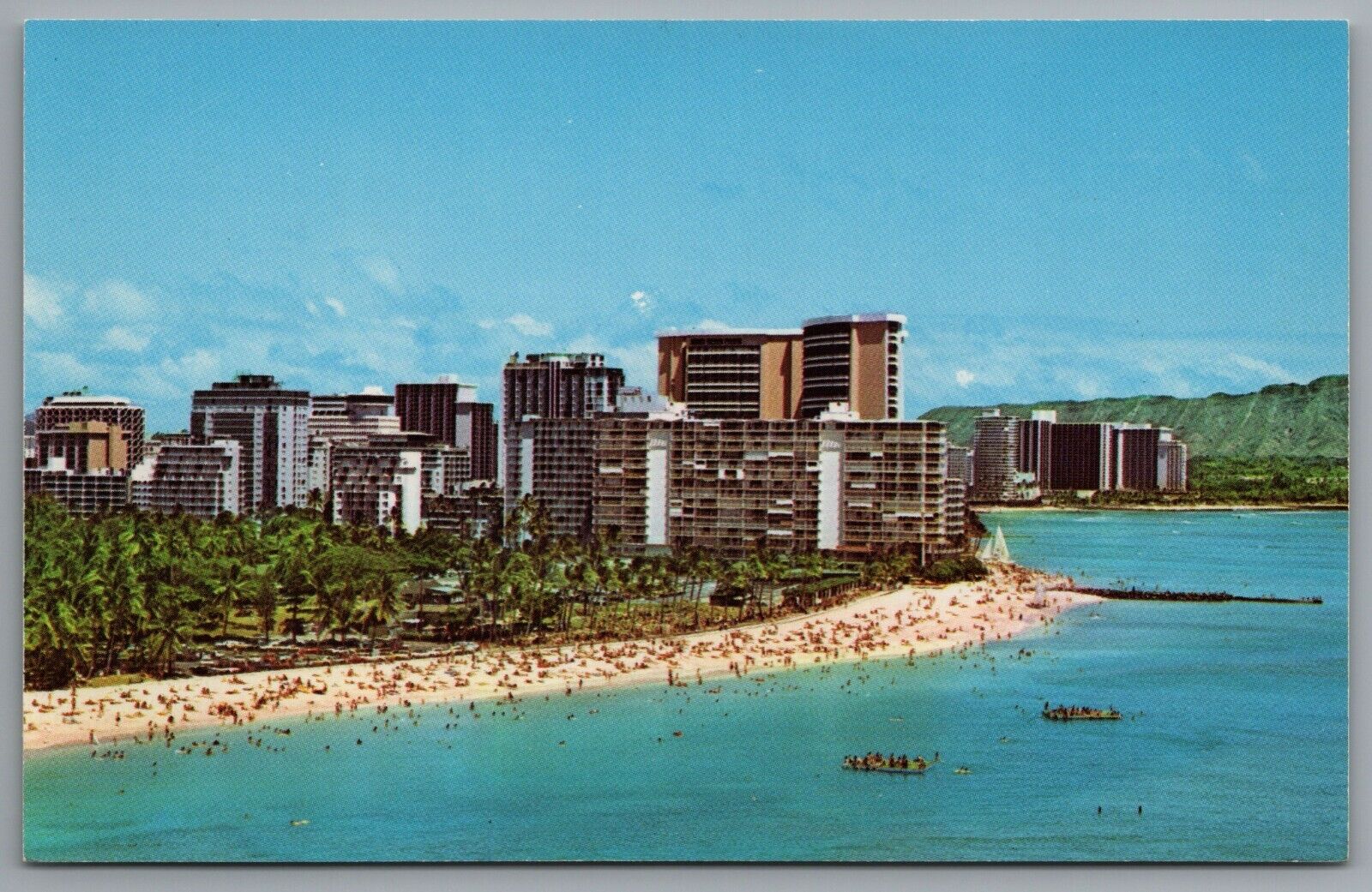 Oahu Hawaii Fort DeRussy Beach Waikiki Beach Aerial View c1974 Chrome Postcard