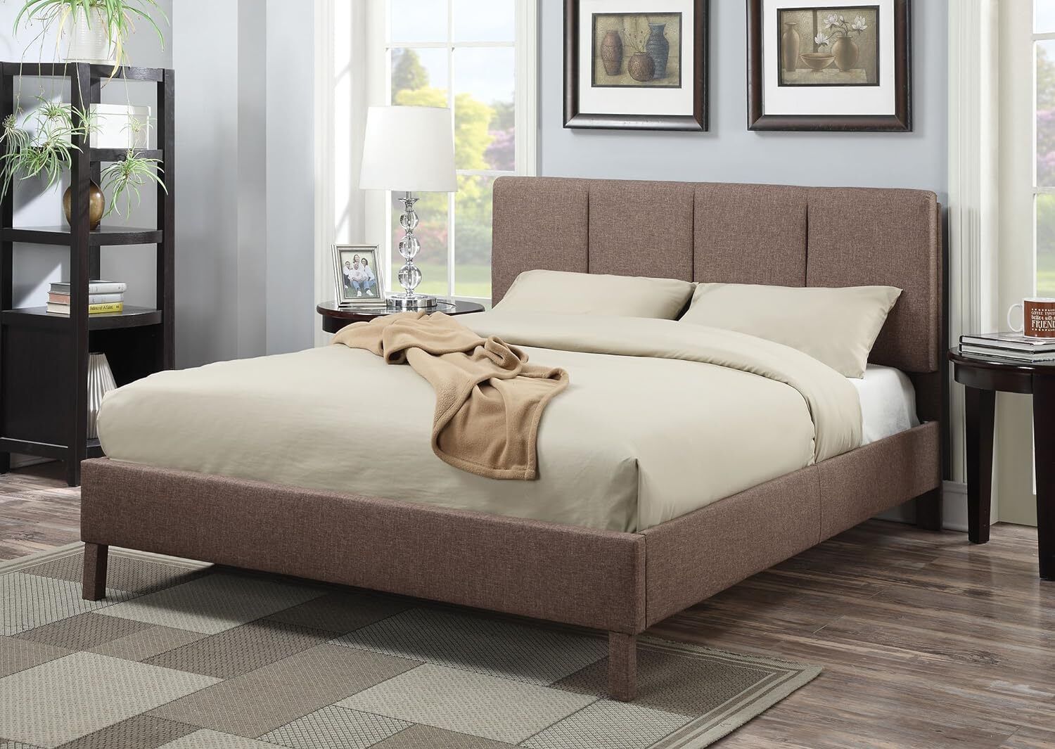 ACME Furniture Rosanna Bed with Headboard/Footboard King, Light Brown Linen 