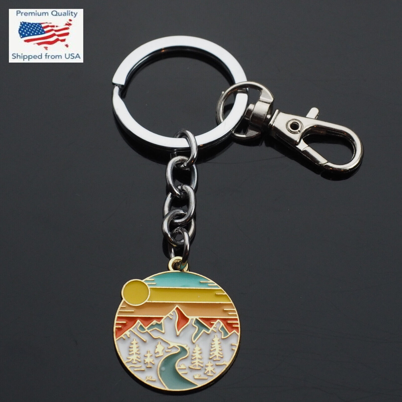Sunset Rayleigh Scattering Sky Mountains River Trees Keychain Key Chain Clip