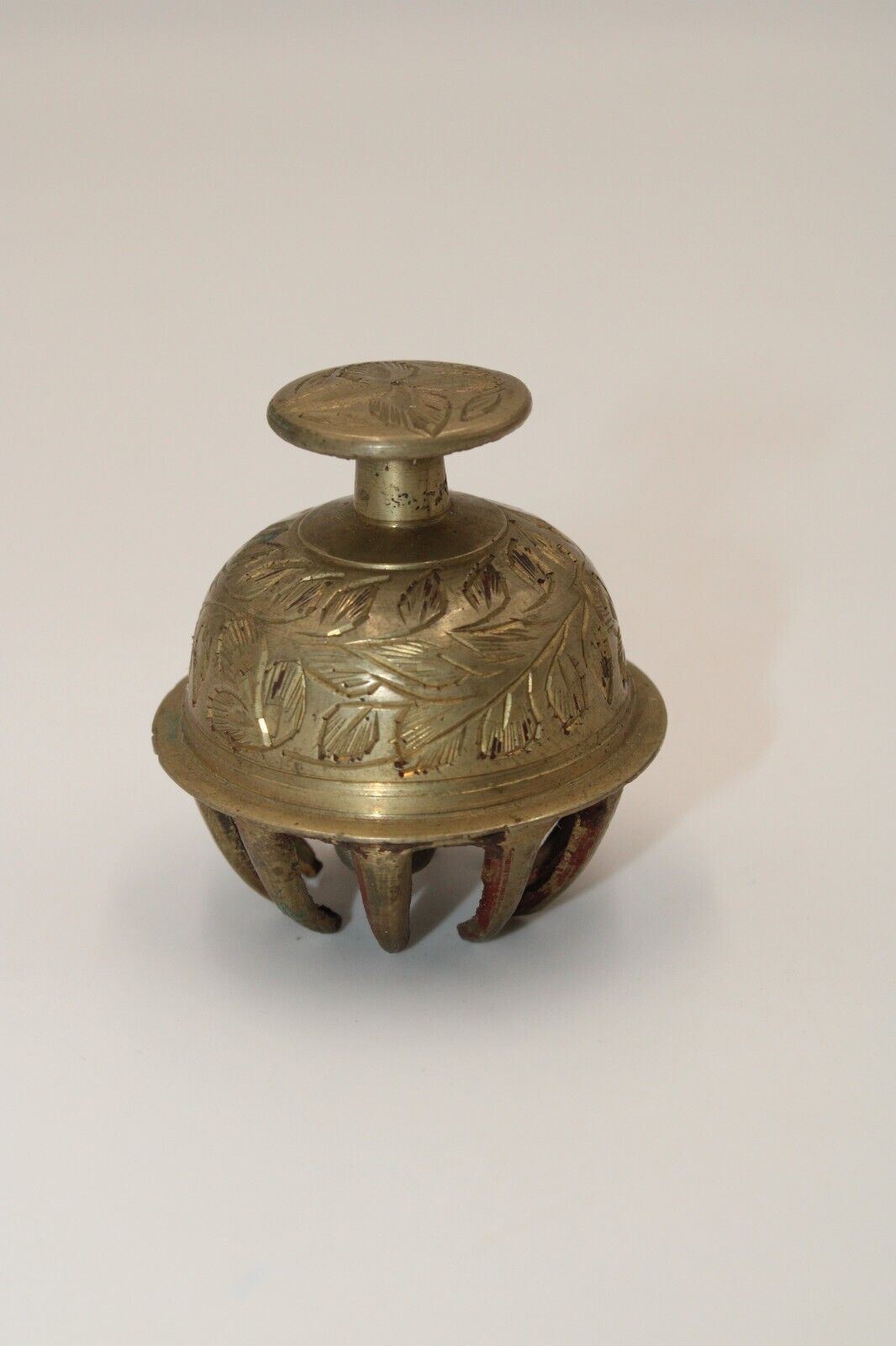 Vintage Indian Small Brass Claw Bell with Floral Engraving *Works*