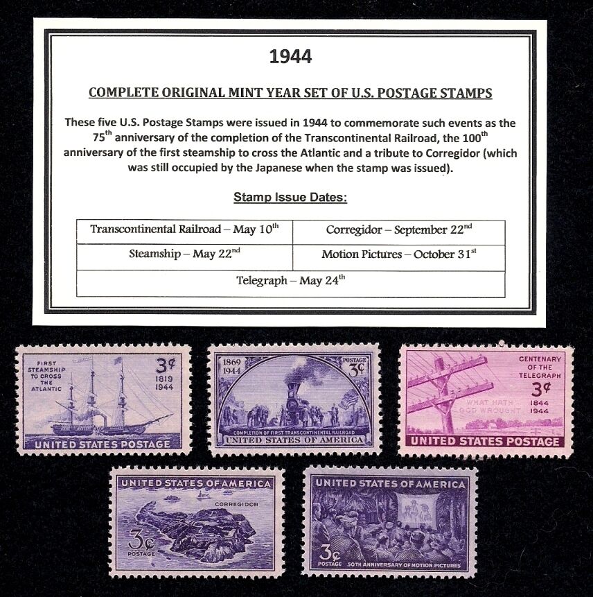 1944 COMPLETE YEAR SET OF MINT -MNH- VINTAGE U.S. POSTAGE STAMPS
