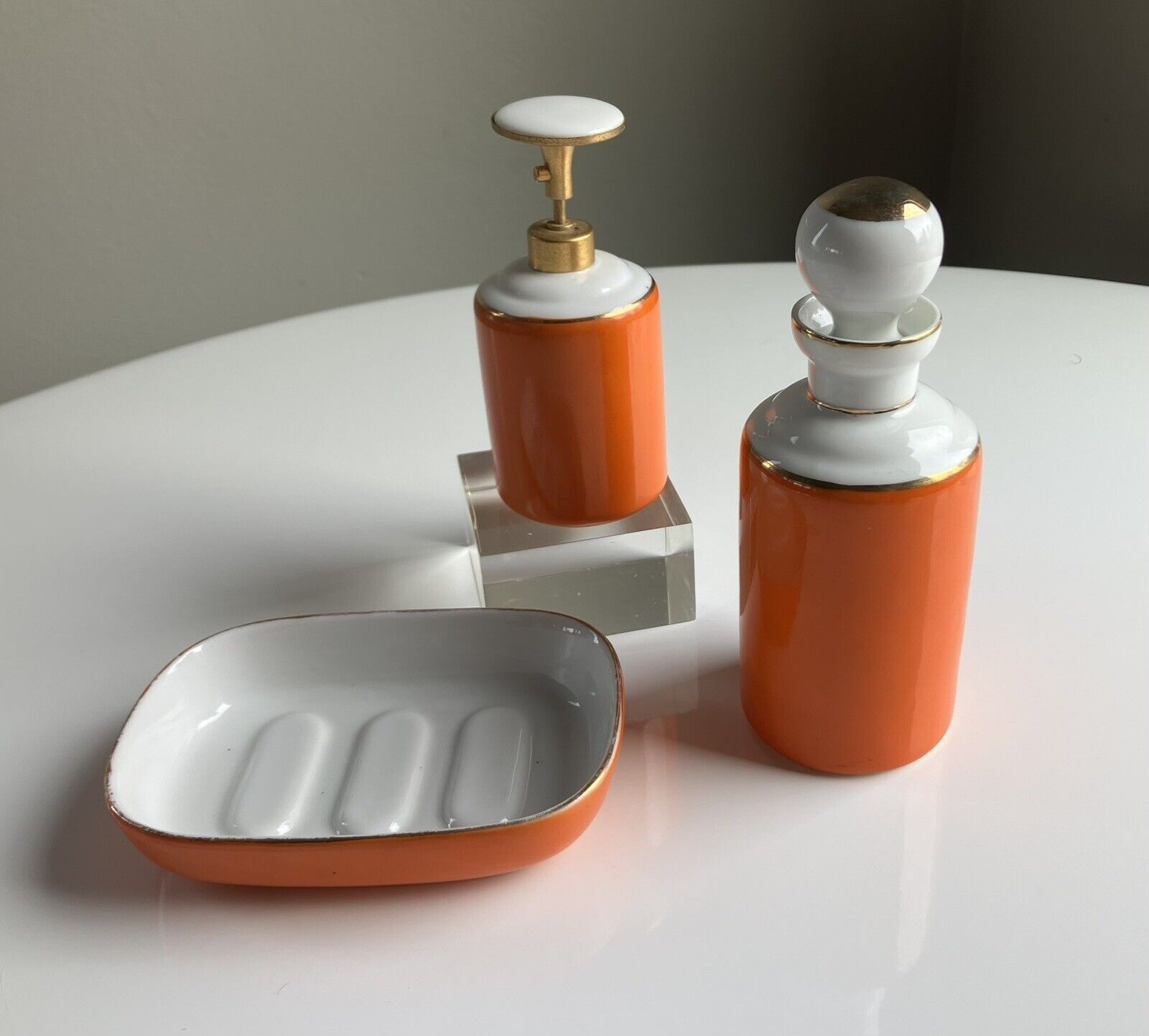Vintage MidCentury Modern 3 Pc Bathroom Set Fabulous Mod Atomic Orange Japan