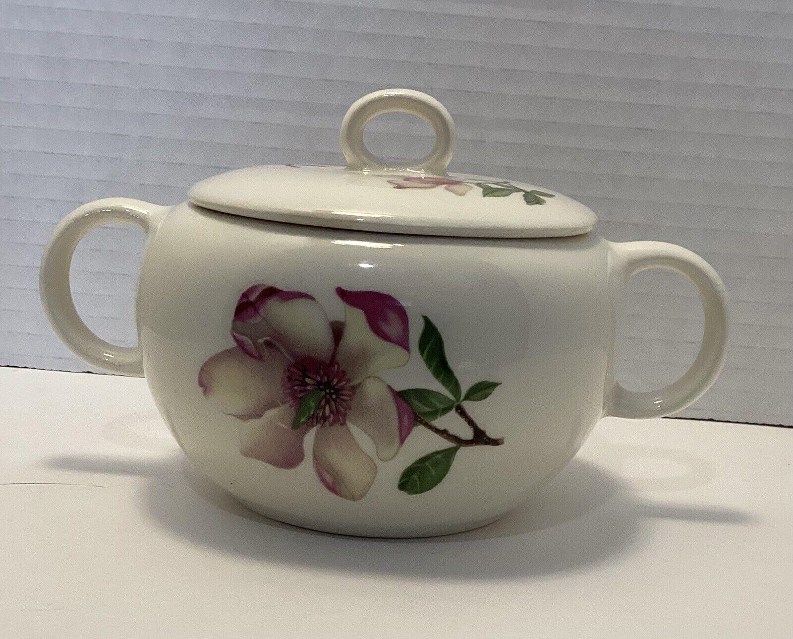 Crooksville Sugar Bowl With Lid White With Magnolia Flower Delmar Diana