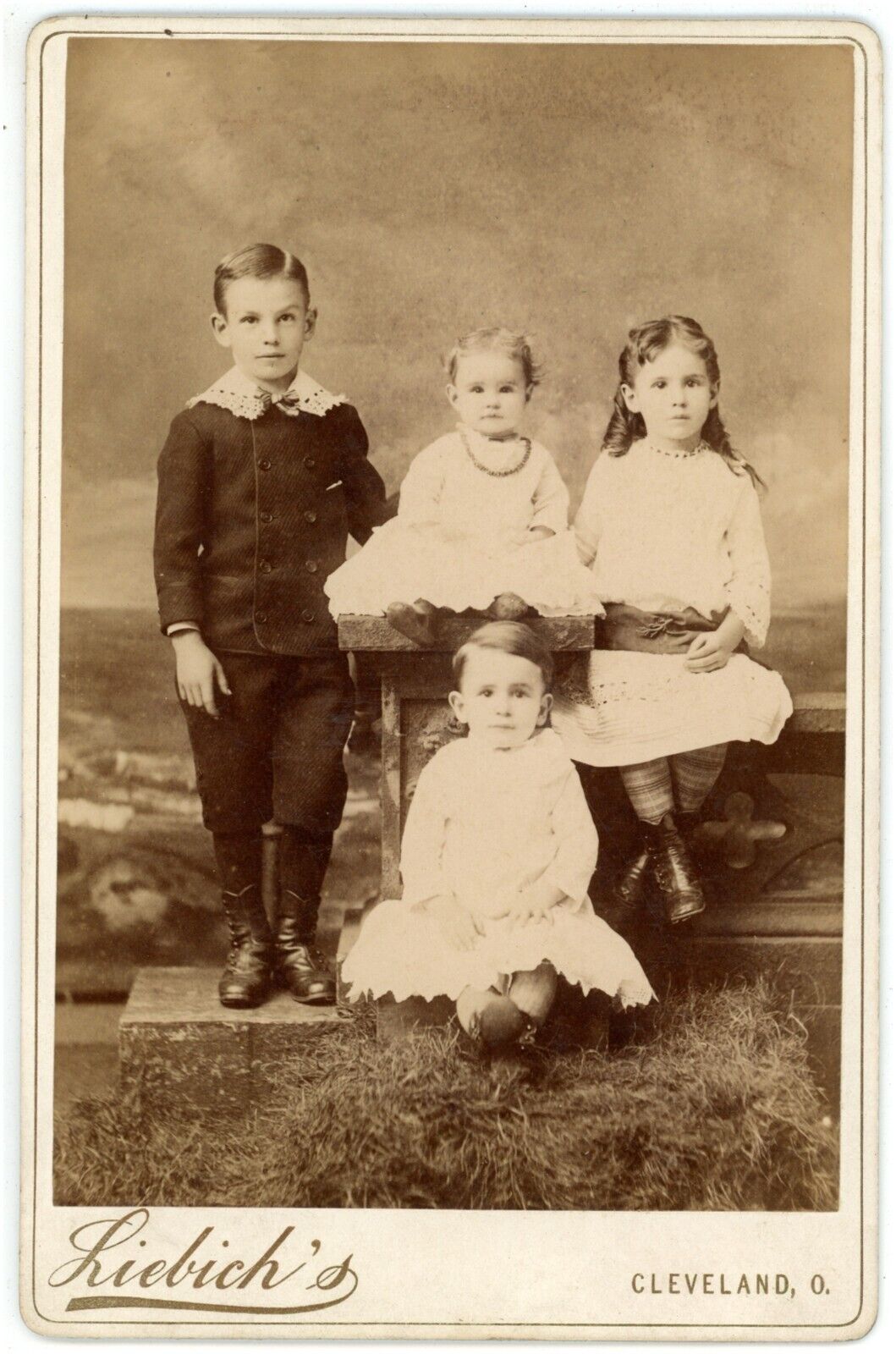 Antique Circa 1880s Rare ID'd Cabinet Card Four Beautiful Children Cleveland, OH