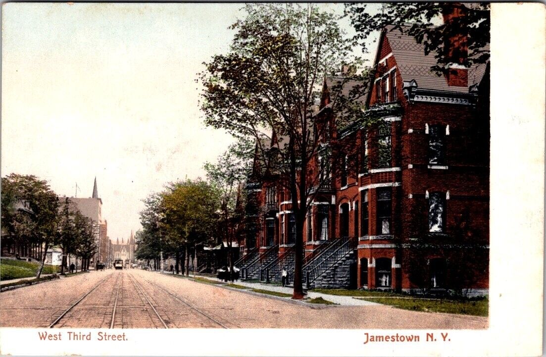 Jamestown, NY, West Third St., Residences, Trolley, Postcard, c1906 #2039