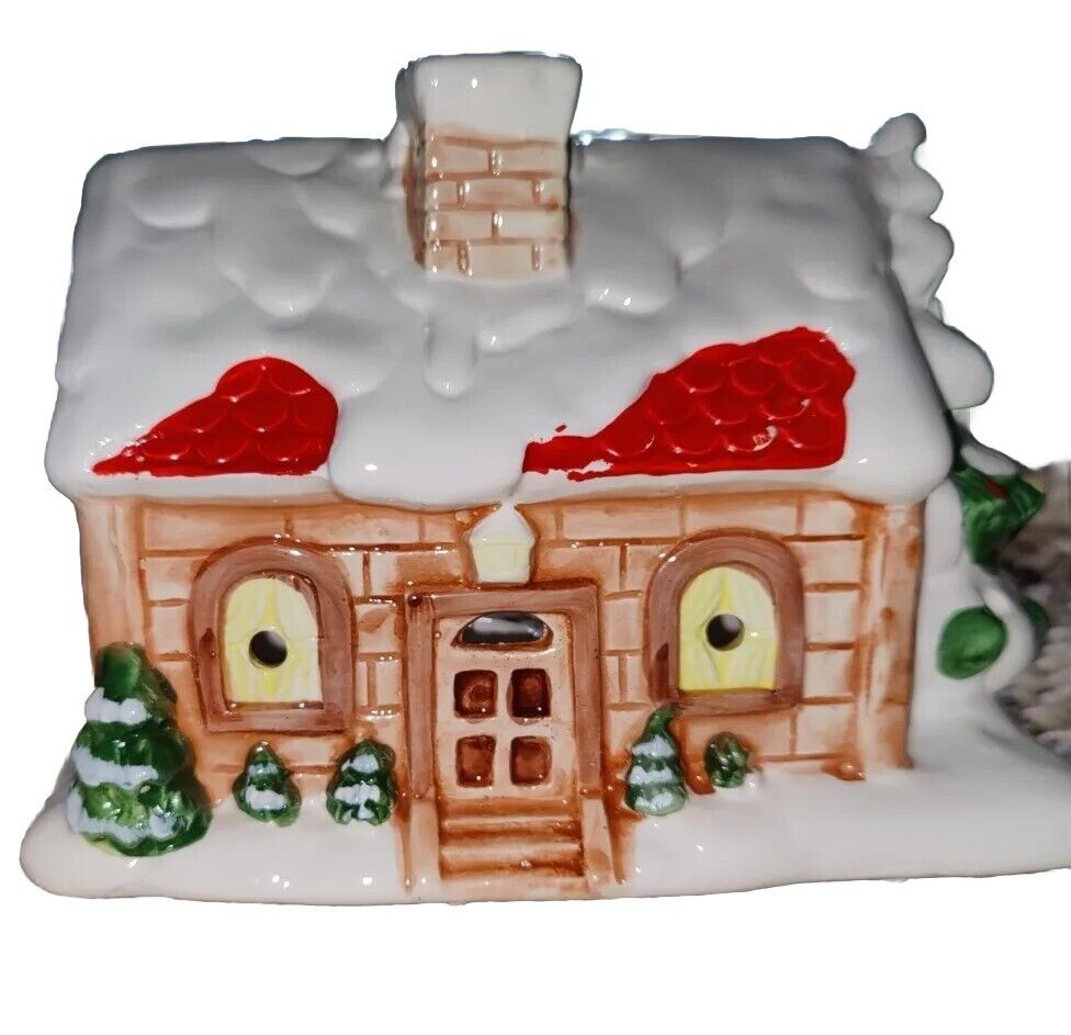 VTG Snow Village Tealight House Candle Holder Christmas Winter Decor Box Ceramic