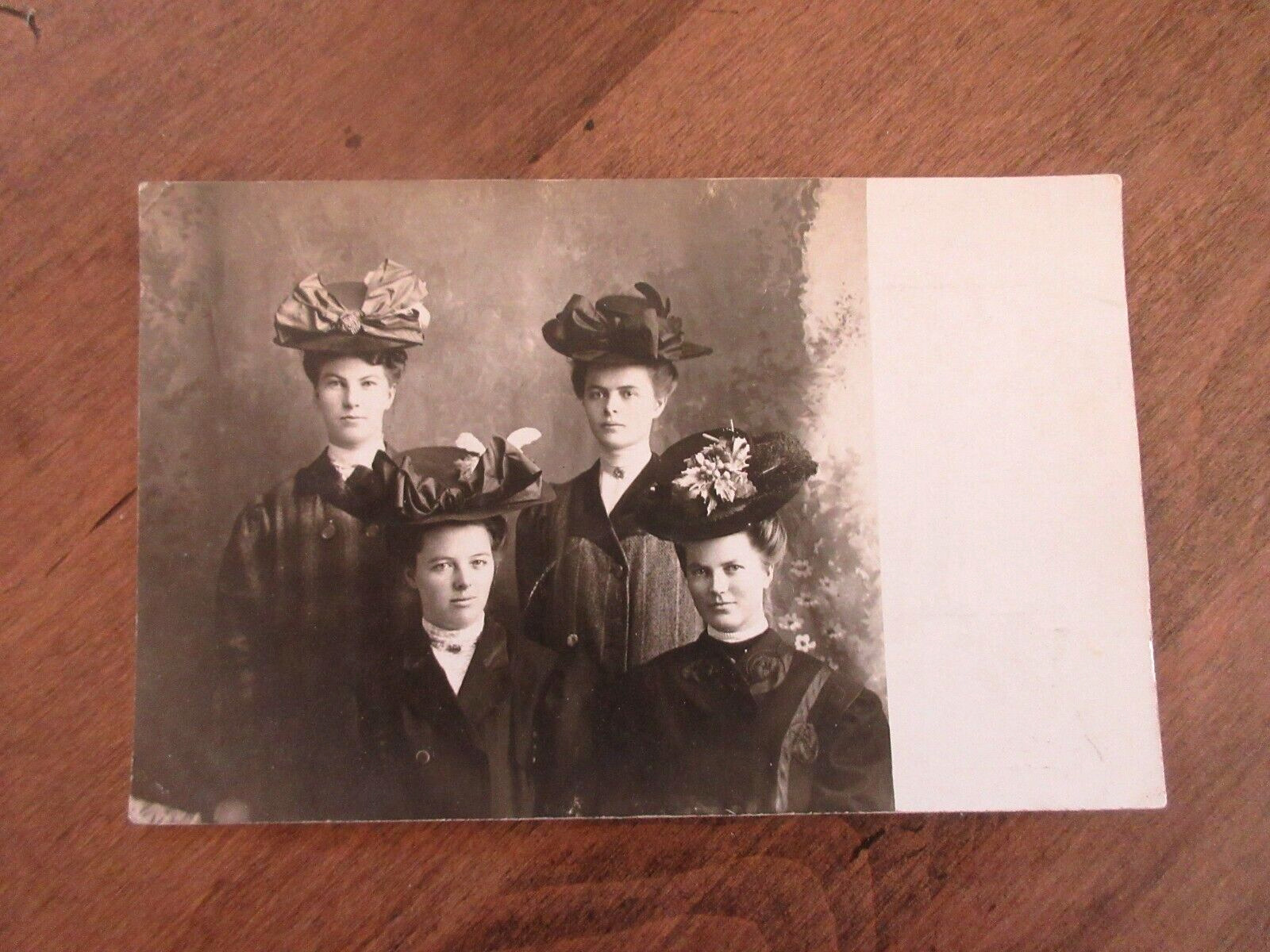 1908 RPPC Postcard Pretty Ladies Lovely Hats photo Posted Lambert Minnesota