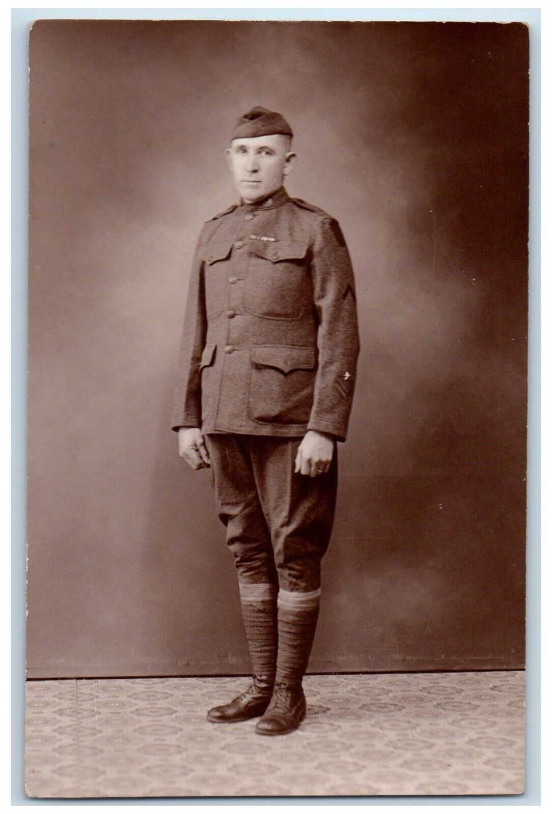 c1910's WWI Army Soldier Studio Portrait RPPC Photo Unposted Antique Postcard