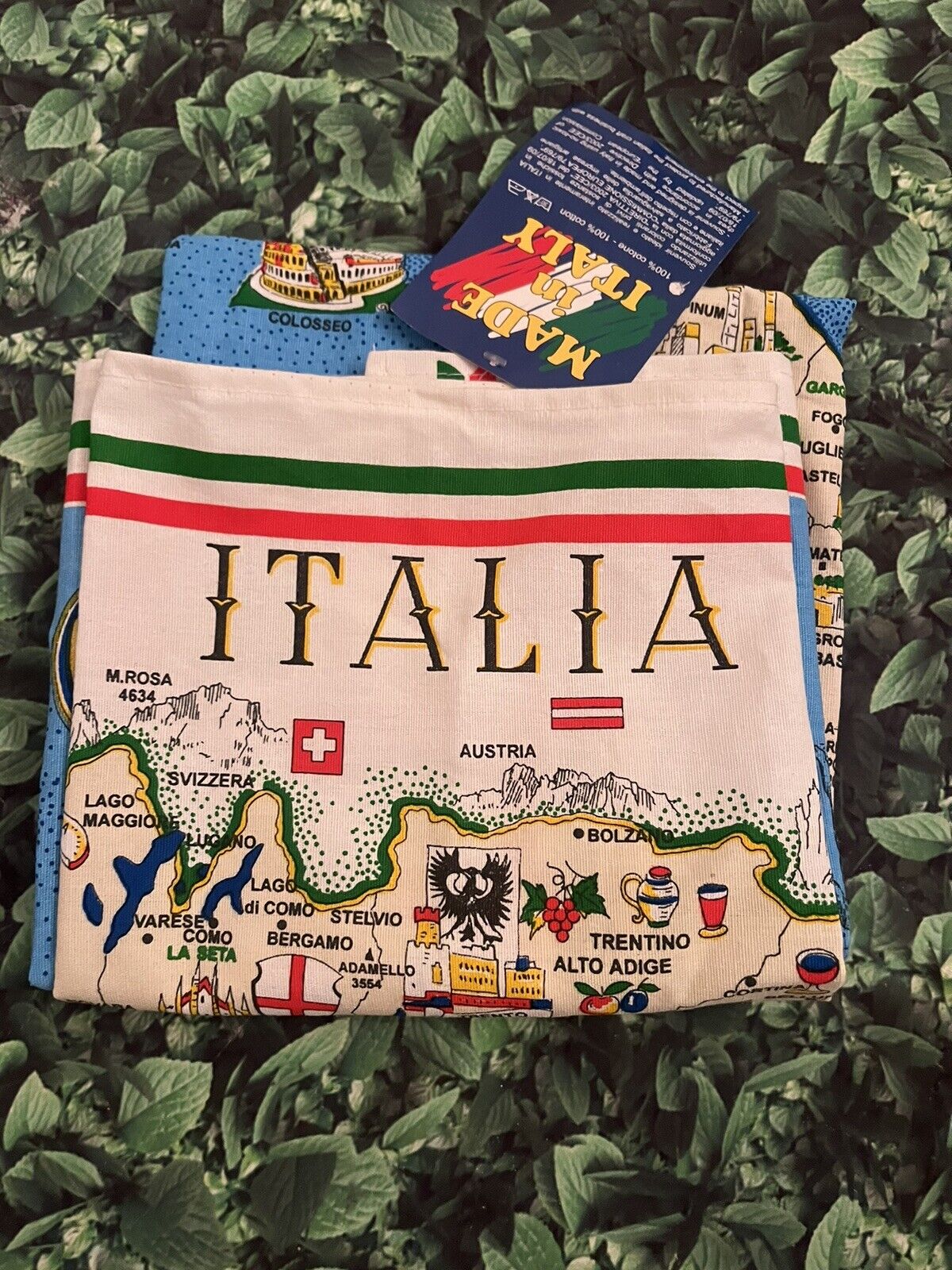VTG ITALY SOUVENIR TEA TOWEL MAP COTTON LARGE 33”x19”