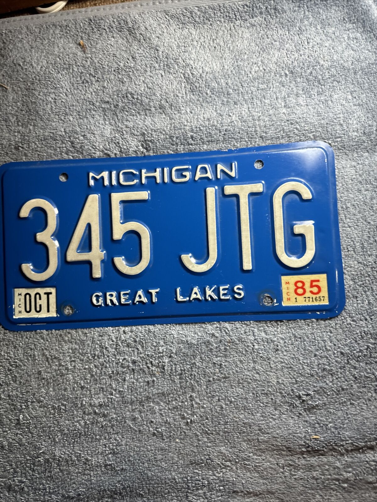 1985 Michigan License Plate 345 JTG Great Lakes