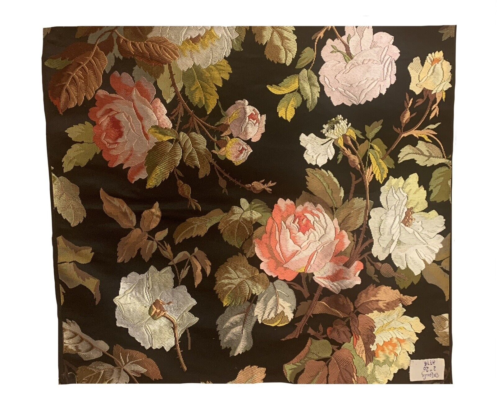 Important Rare 19th Cent French Silk Jacquard Woven Floral Fabric 1595