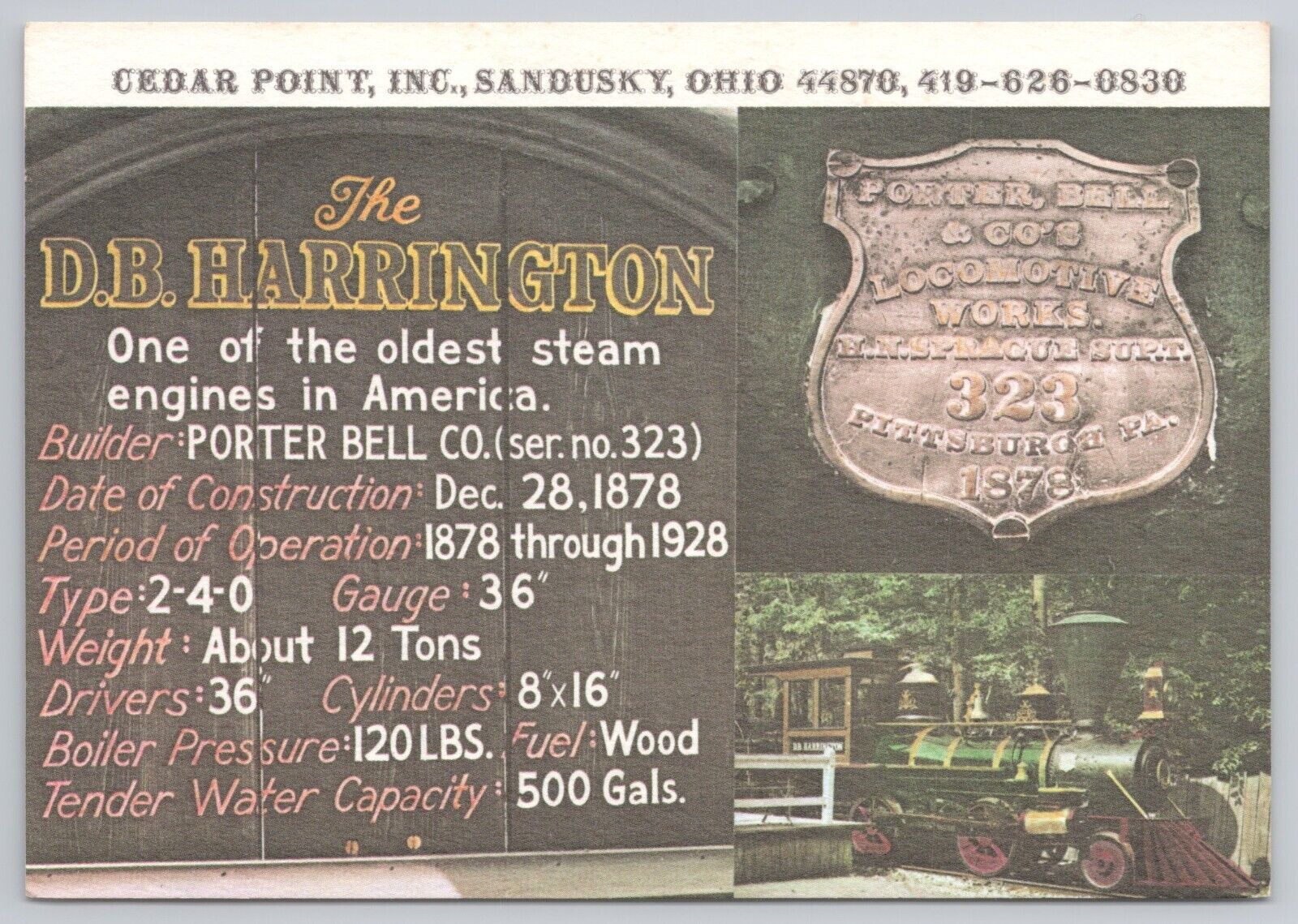 Postcard Cedar Point Inc Sandusky Ohio Steam Train The D.B Harrington