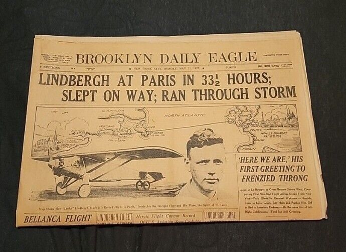 Original Charles Lindbergh Brooklyn Daily Eagle Newspaper   New York City ,...