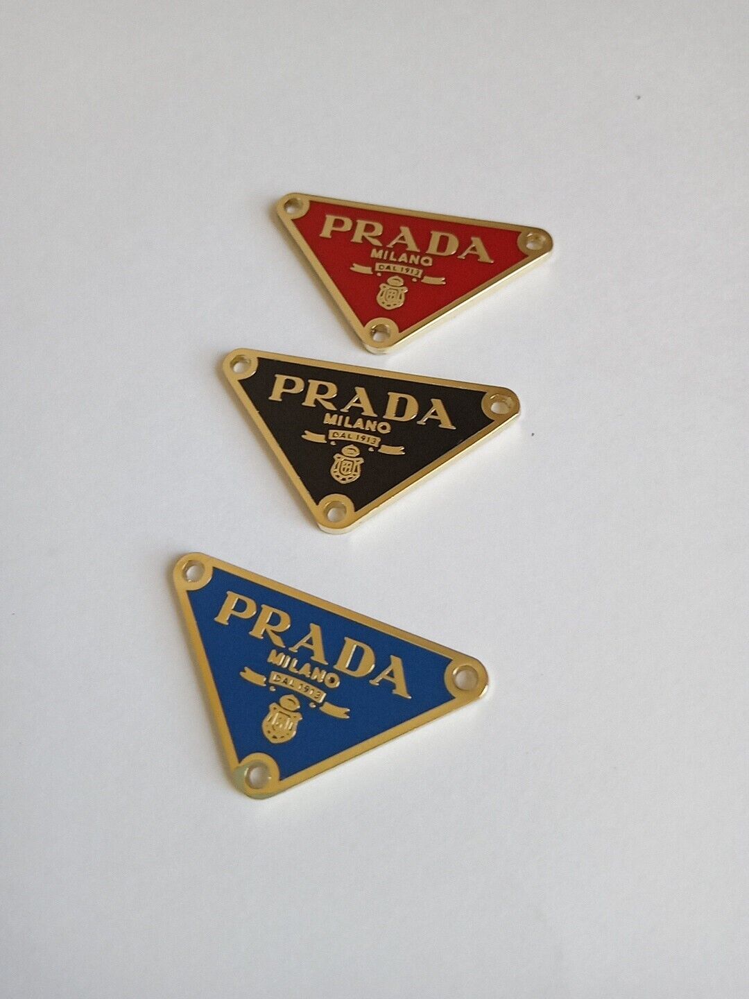 Gold Lot Of 3  38mm Prada Plate  Triangle with trim Gold tone Button  Zipperpull
