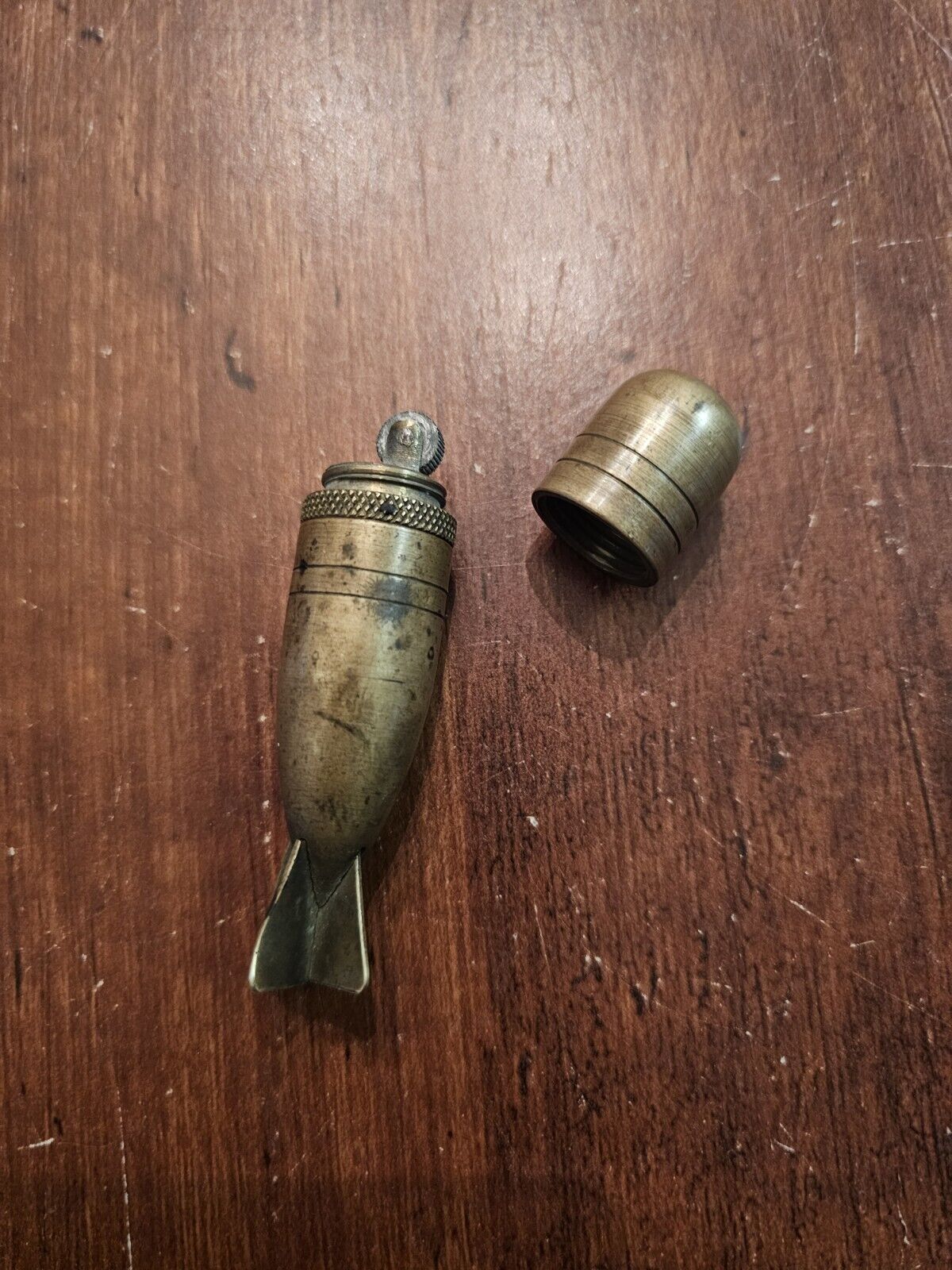 Trench Art Brass Bomb Torpedo Cigarette Lighter WWII Era? Mortar Vtg Antique 