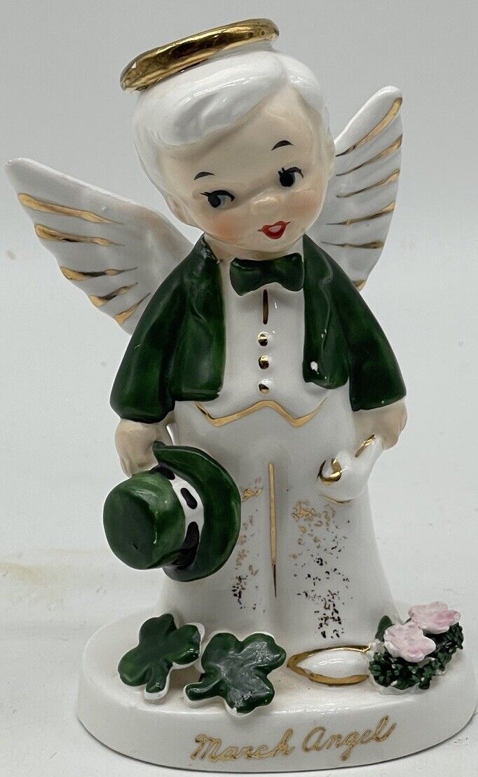 Vintage Japan Napco March Angel Boy Figurine With Top Hat Shamrock A1919 1956