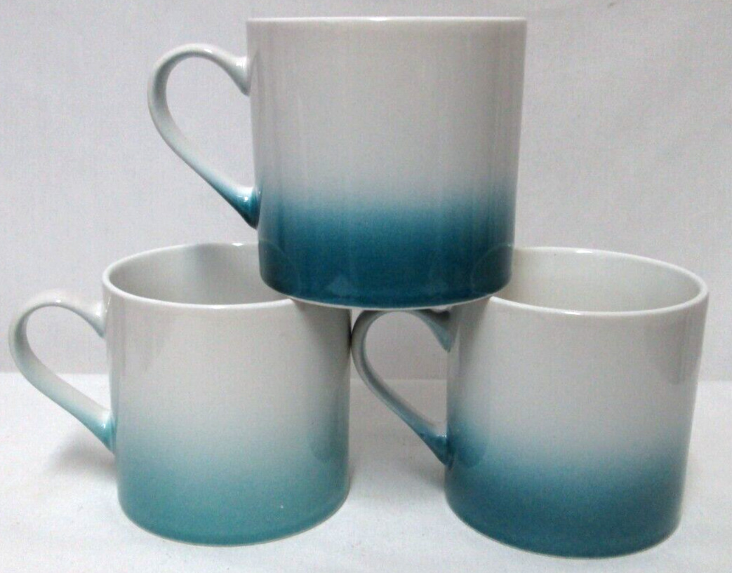 Pfaltzgraff Hombre turquoise blue white Large Mug Cup Micro & Dish Safe Set 3