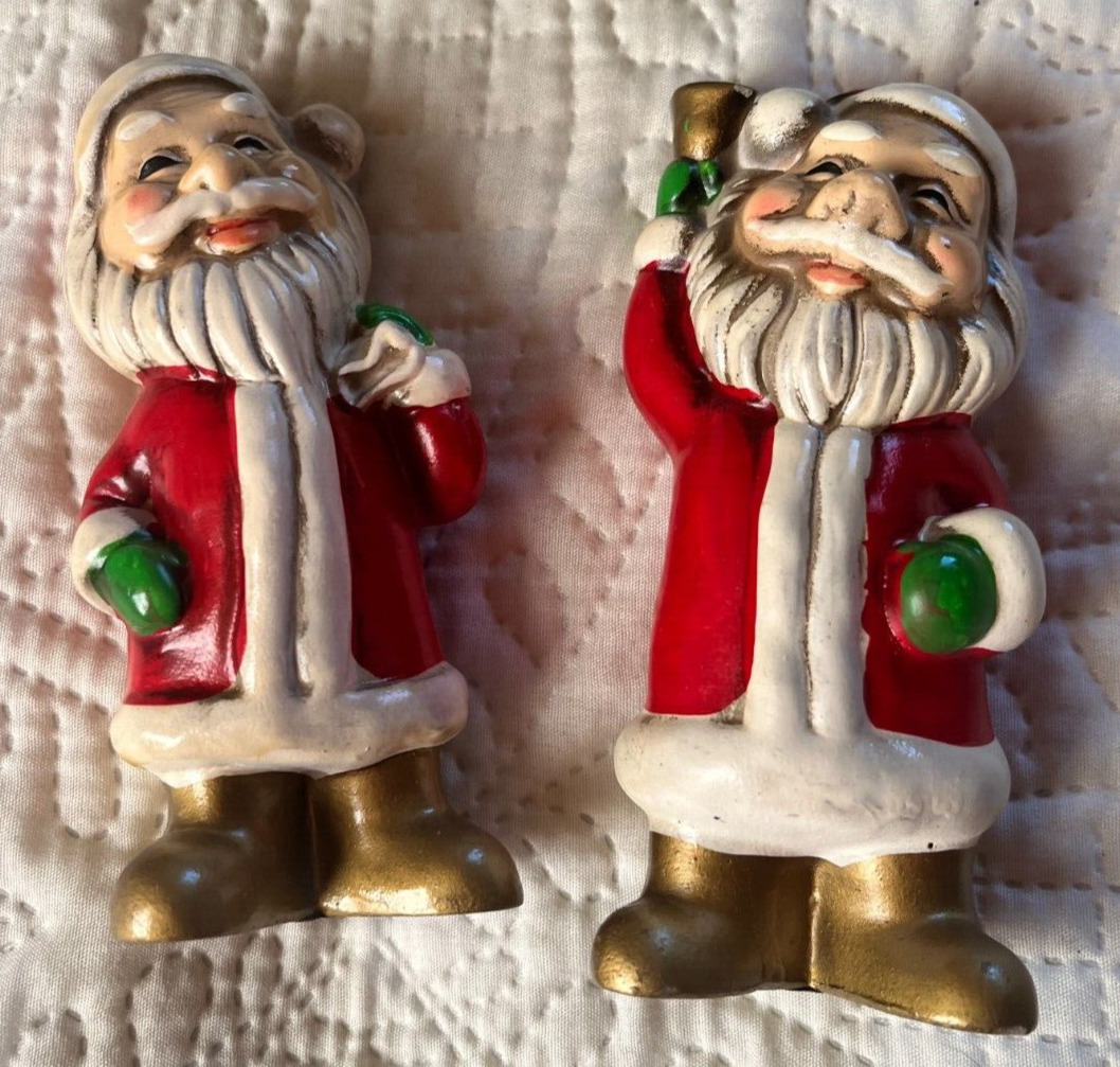 Paper Mache Santa Claus Bell Christmas 2- Figurines 5 inch Vintage