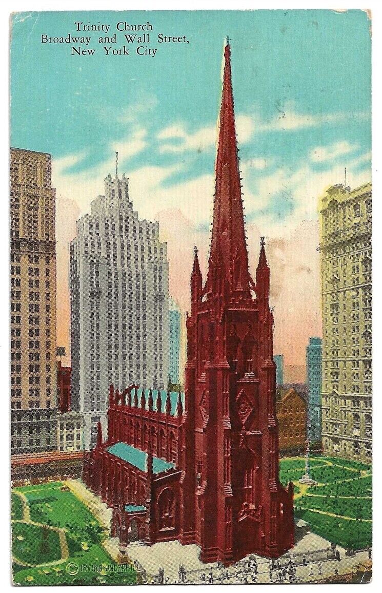 Trinity Church, New York City c1930 lower Manhattan skyscrapers, business area