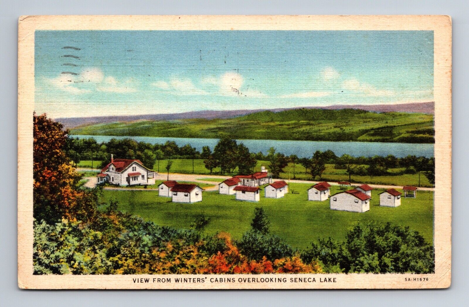 View from Winters\' Cabins Overlooking Seneca Lake Watkins Glen NY Postcard c1938
