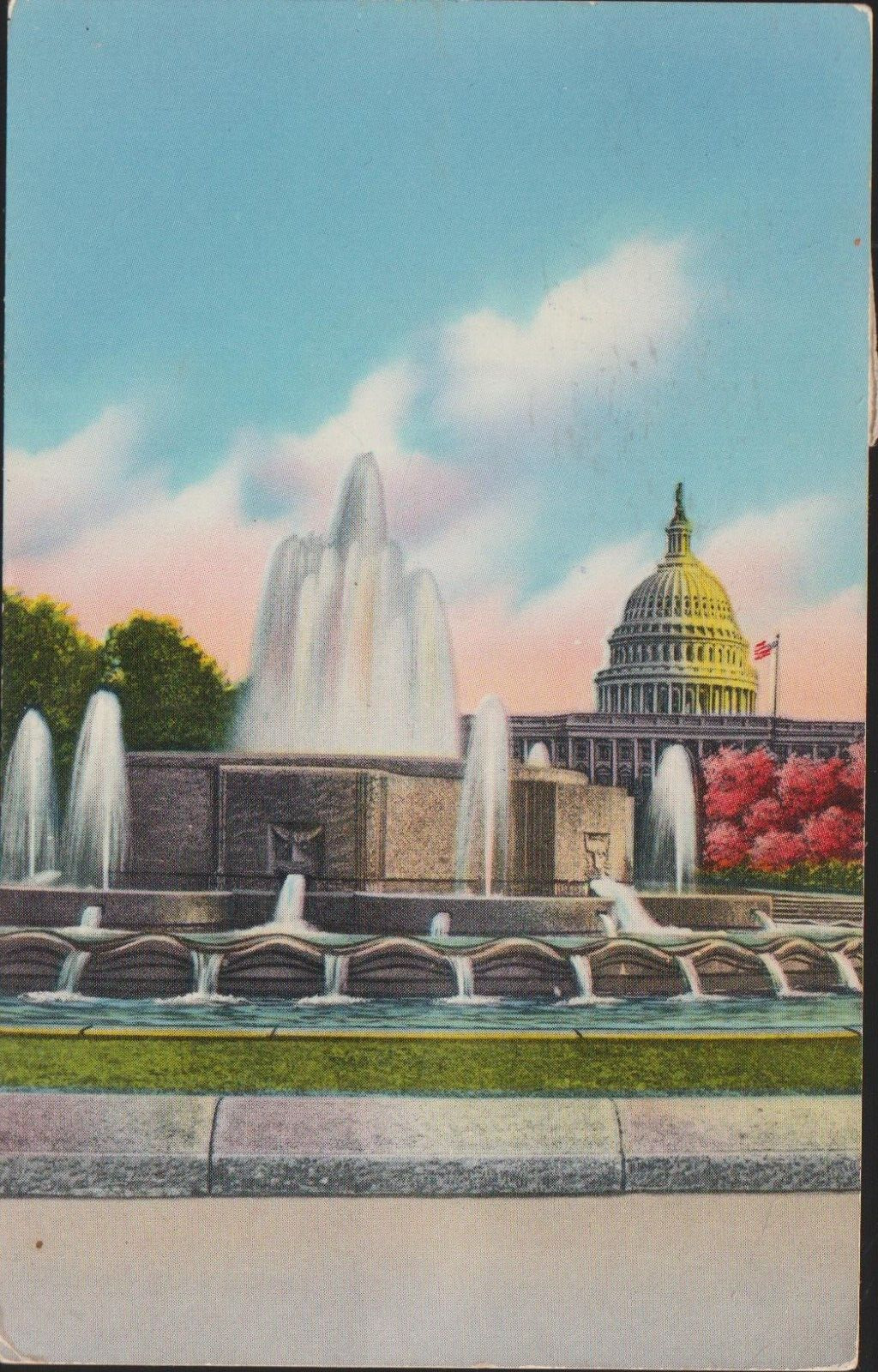 Washington D.C. Plaza Fountain and Capital Building Postcard