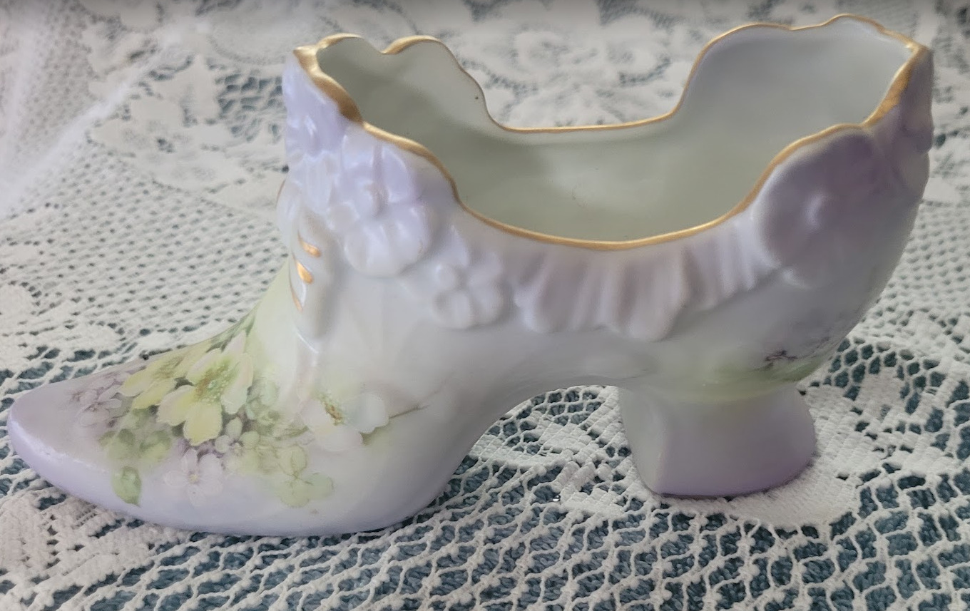 Vintage Andrea Sadek Porcelain Bisque Victorian Shoe Figurine 11725 Hand Painted