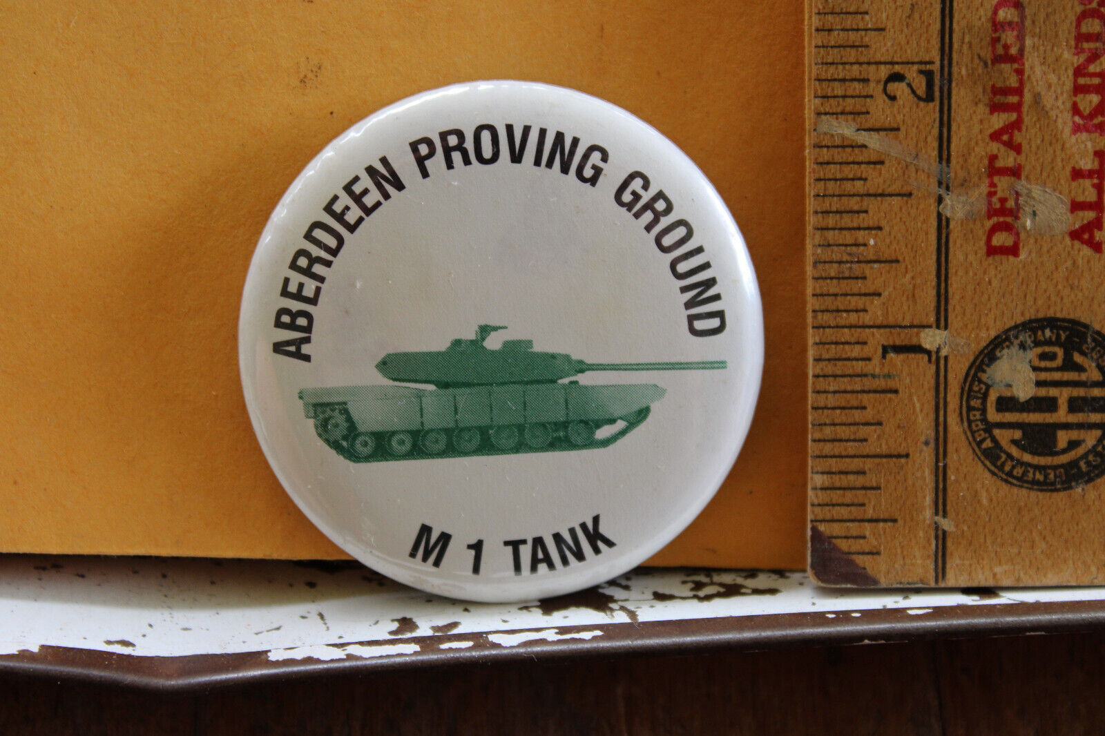 Vintage Aberdeen Proving Ground Button Pin M1 Tank Maryland