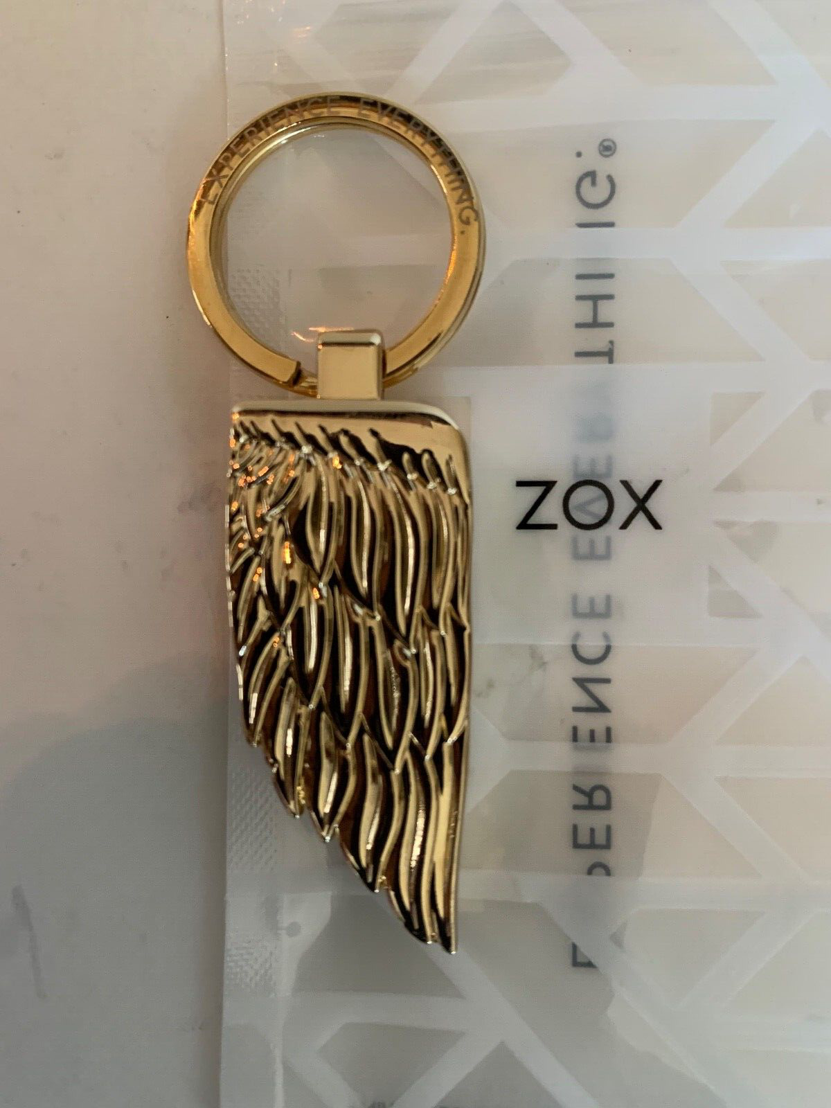 ZOX LOX Experience Everything Single Keychain WING Gold Tone -NEW w/ Pouch
