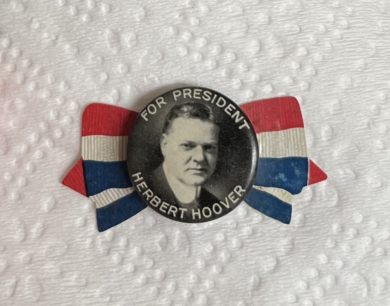1928 Herbert Hoover For President Button Pinback Celluloid Patriotic Bow Pin