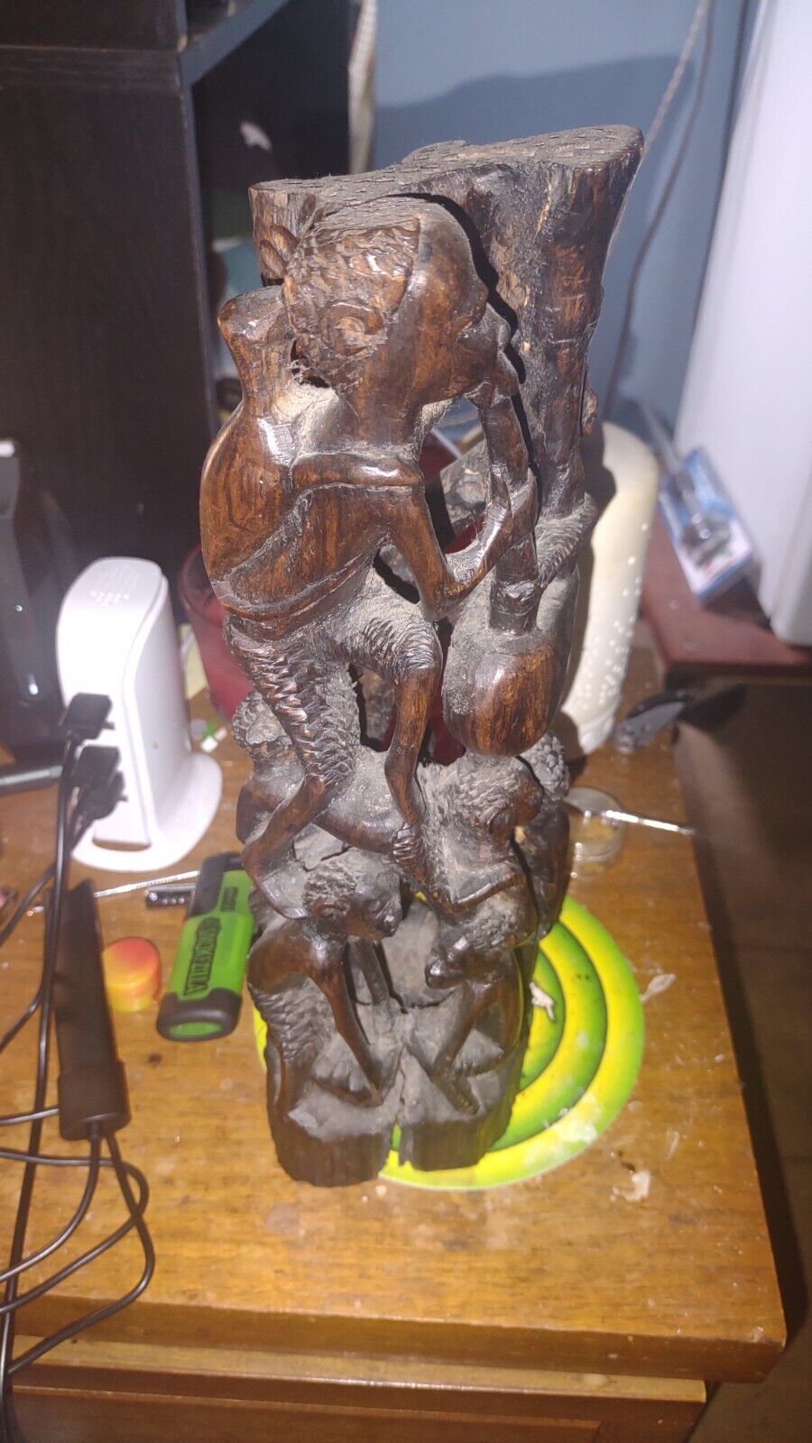 Vintage African Family Tree of Life Ebony Wood Carved Sculpture from Kenya 11.5\