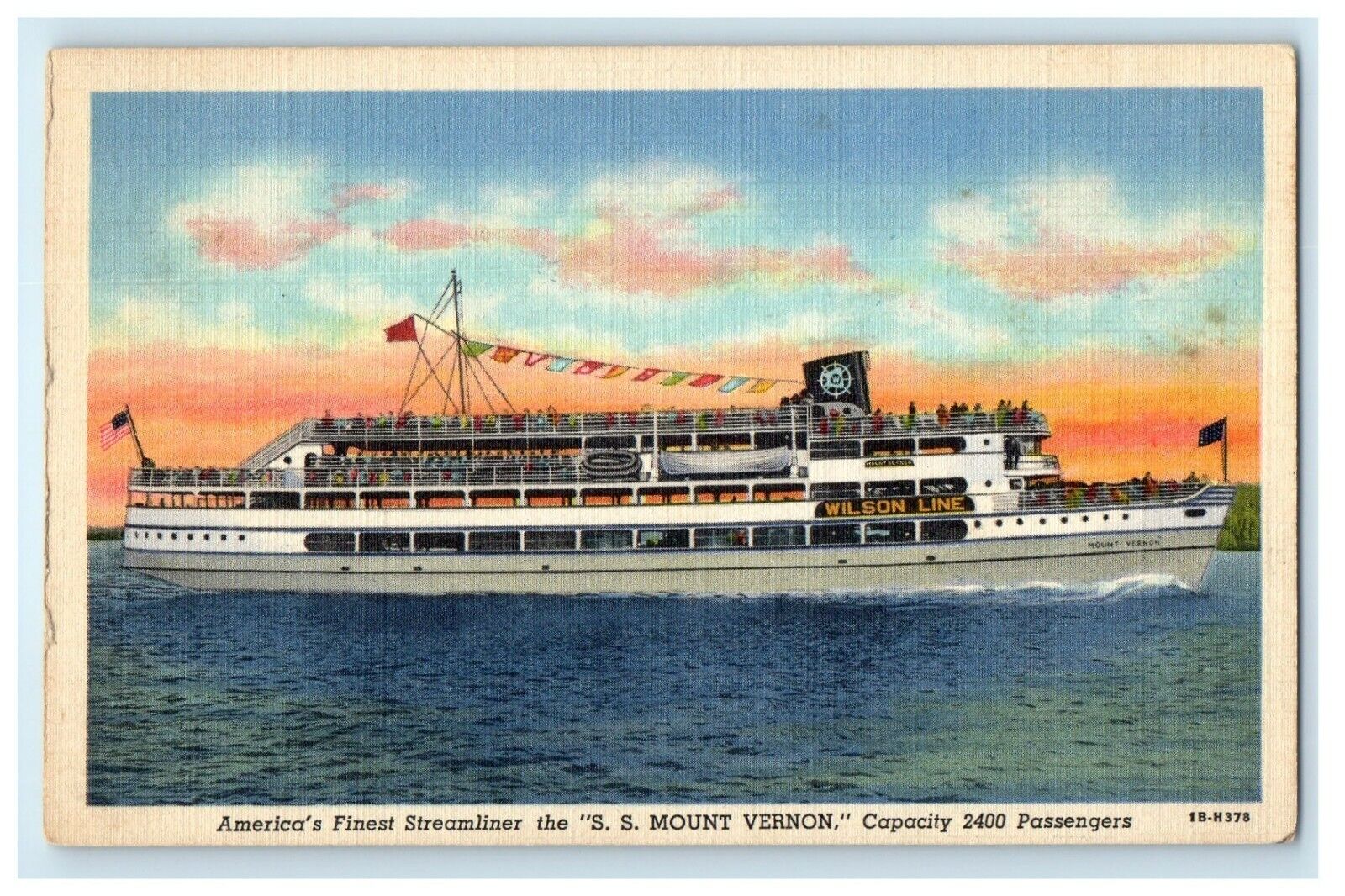 c1940\'s America\'s Finest Streamliner The S.S Mount Vernon Wilson Line Postcard