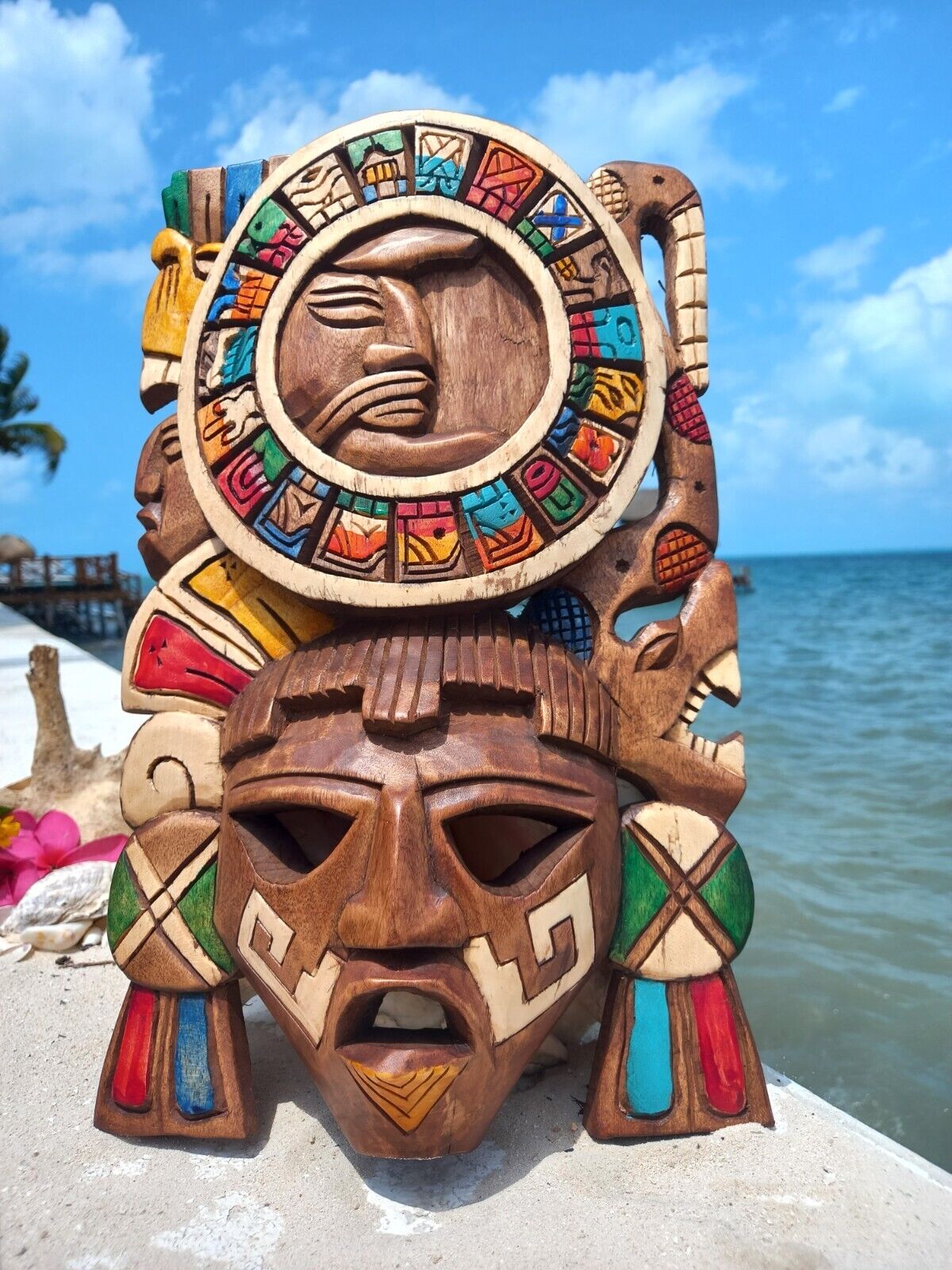Unique Handcrafted Decorative Mask - Mayan Calendar Wall Carved Decor 16\