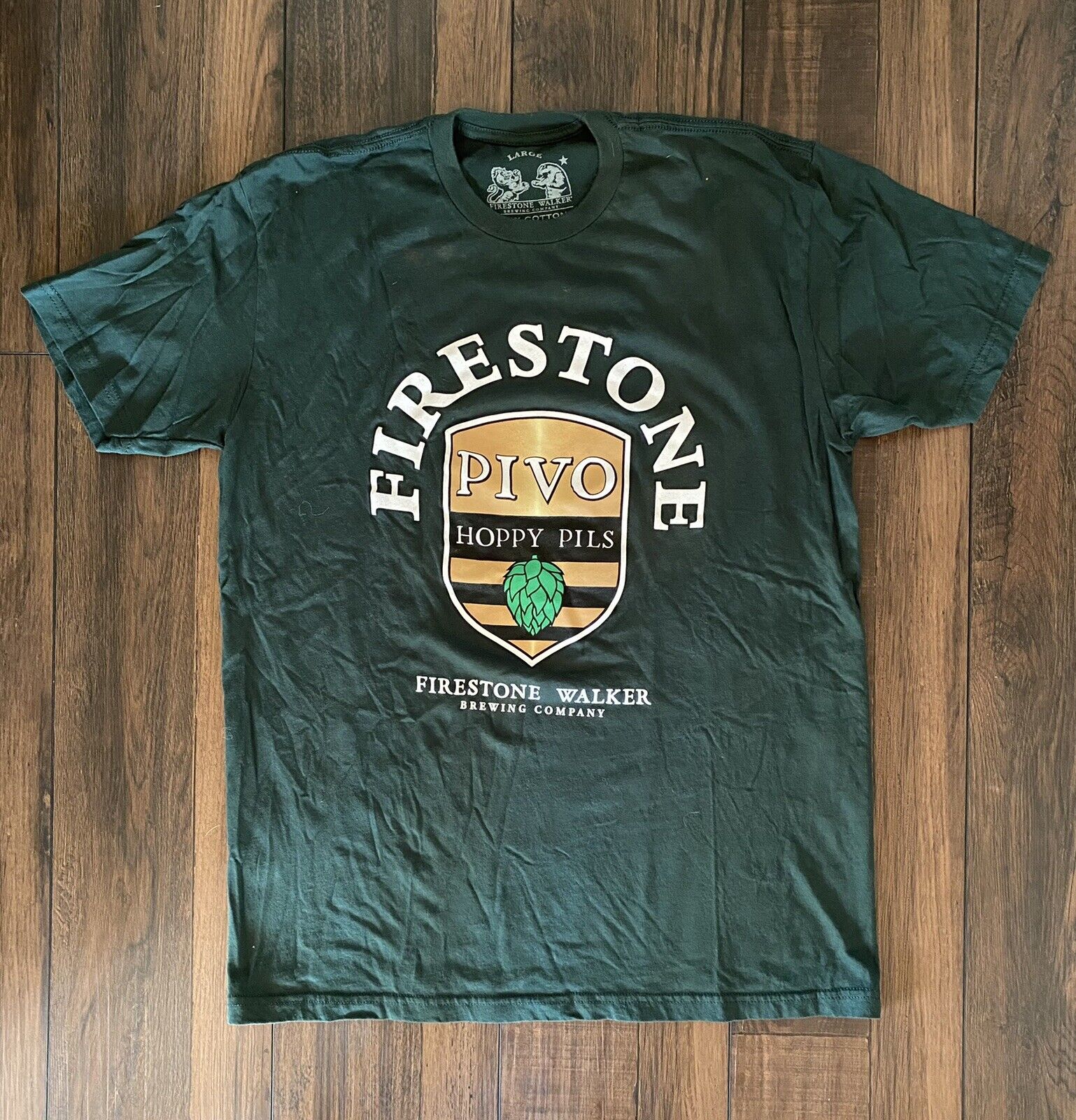Firestone Walker Brewing PIVO HOPPY PILS Green Cotton Beer T-Shirt Large L