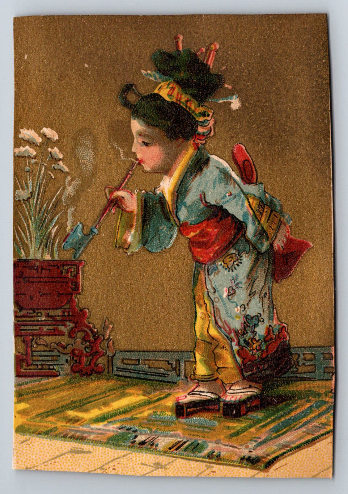 1890s Victorian Trade Card Forbes Wight & Co Millinery Boston Japanese Lady~7891