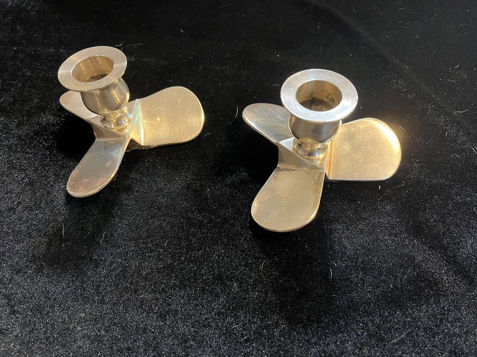 Set of 2 Beautiful Solid Brass Nautical Boat Propeller Candle Holders. Polished