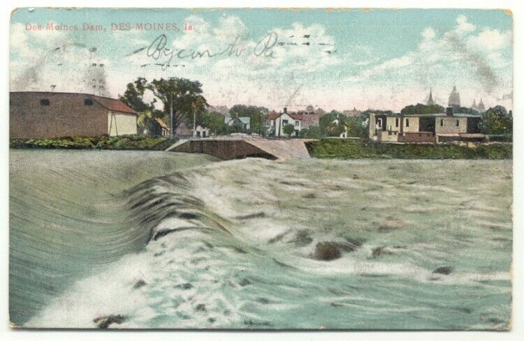Des Moines IA Dam Old Postcard - Iowa