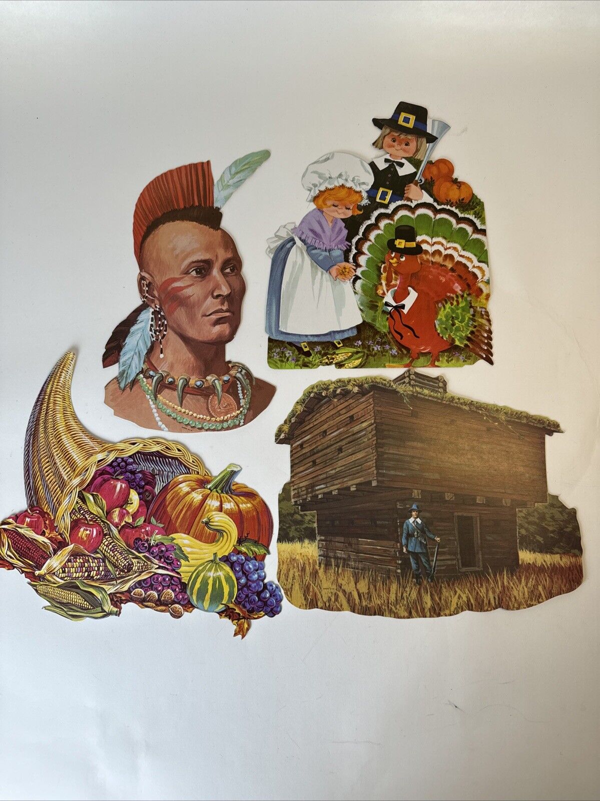 Lot of 4 Vintage Thanksgiving Die Cut Paper Decorations Wall Window Decor USA
