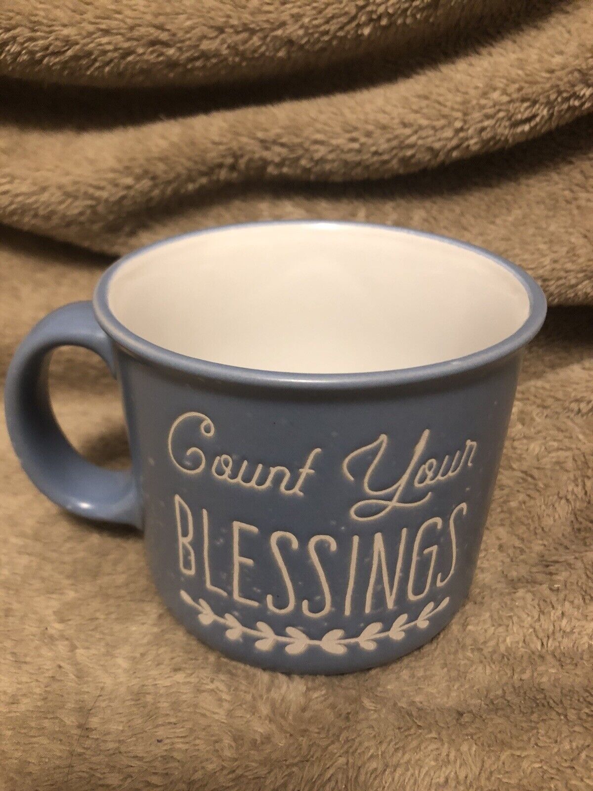 Sheffield Home Mug “ COUNT YOUR BLESSINGS” Dusky Blue Pre-owned NICE  14 oz