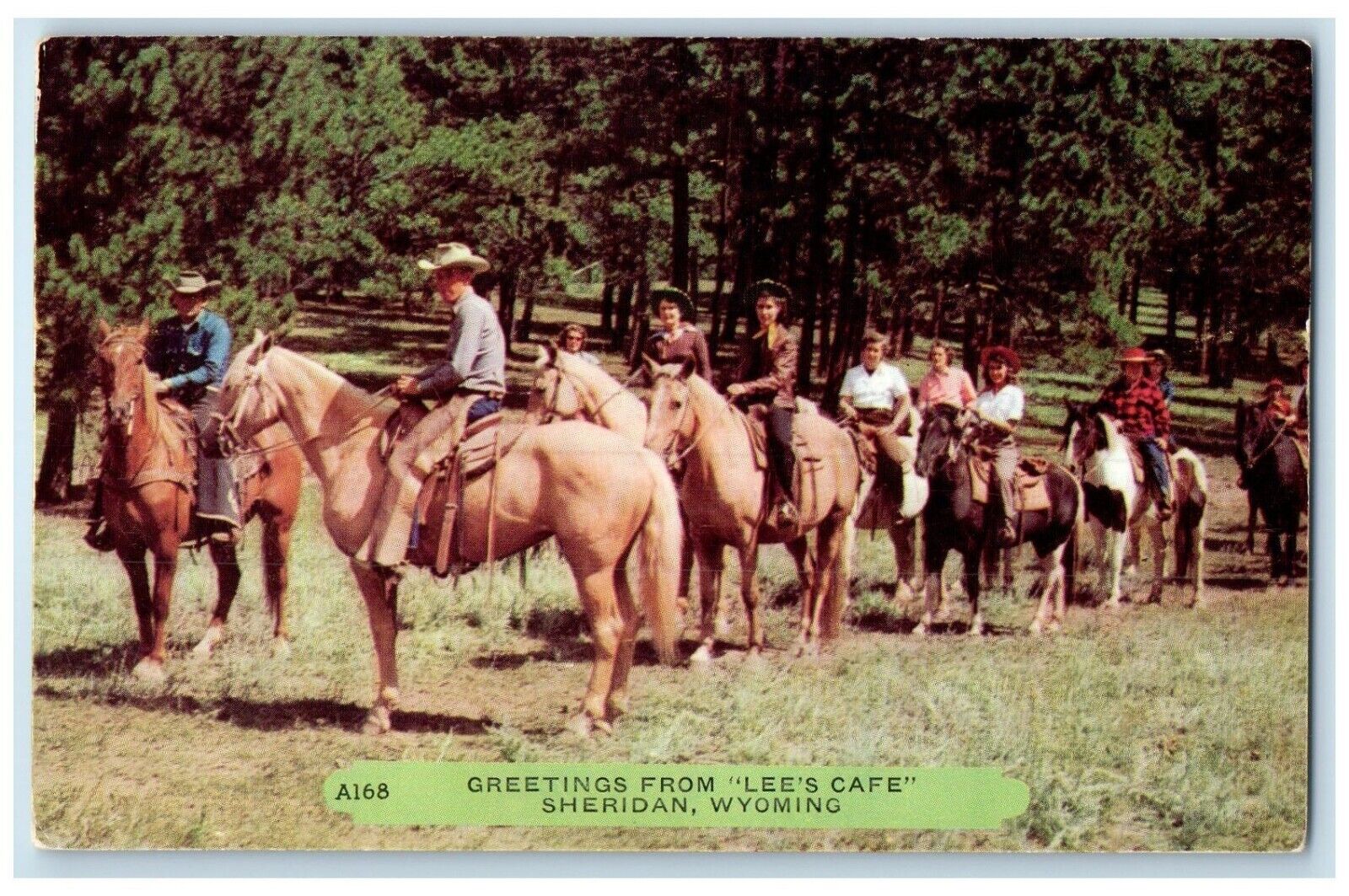 c1960 Greetings Lee's Cafe Horse Riding Field Sheridan Wyoming Rembrant Postcard