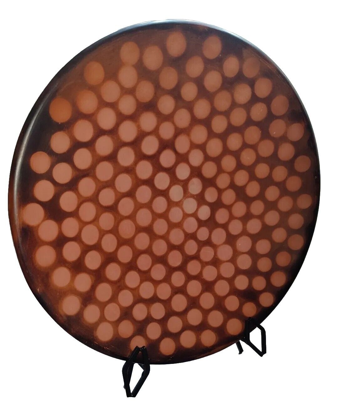 VTG Art Pottery Platter Brown Orange Dot Chulucanas Peru MCM Console Signed 
