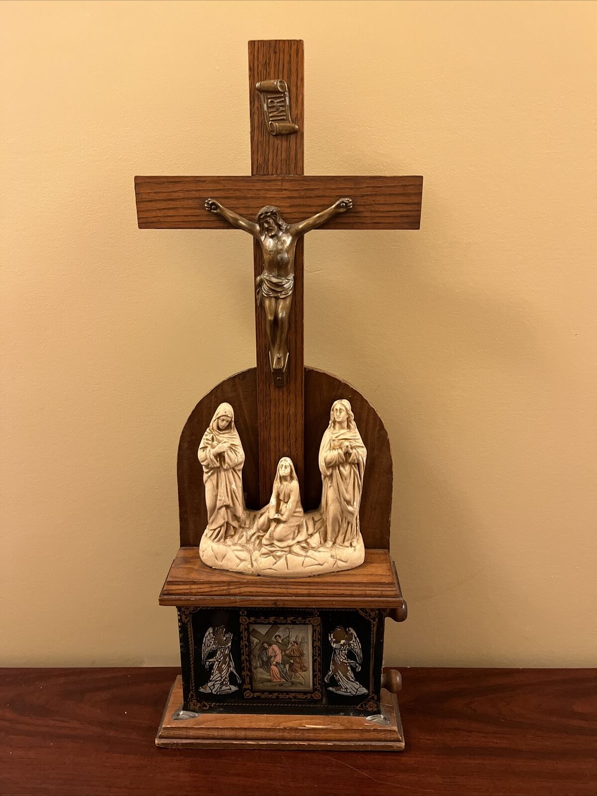 Antique 1904 Koenig Bros Stations of the Cross Shrine Prayer Altar Crucifix