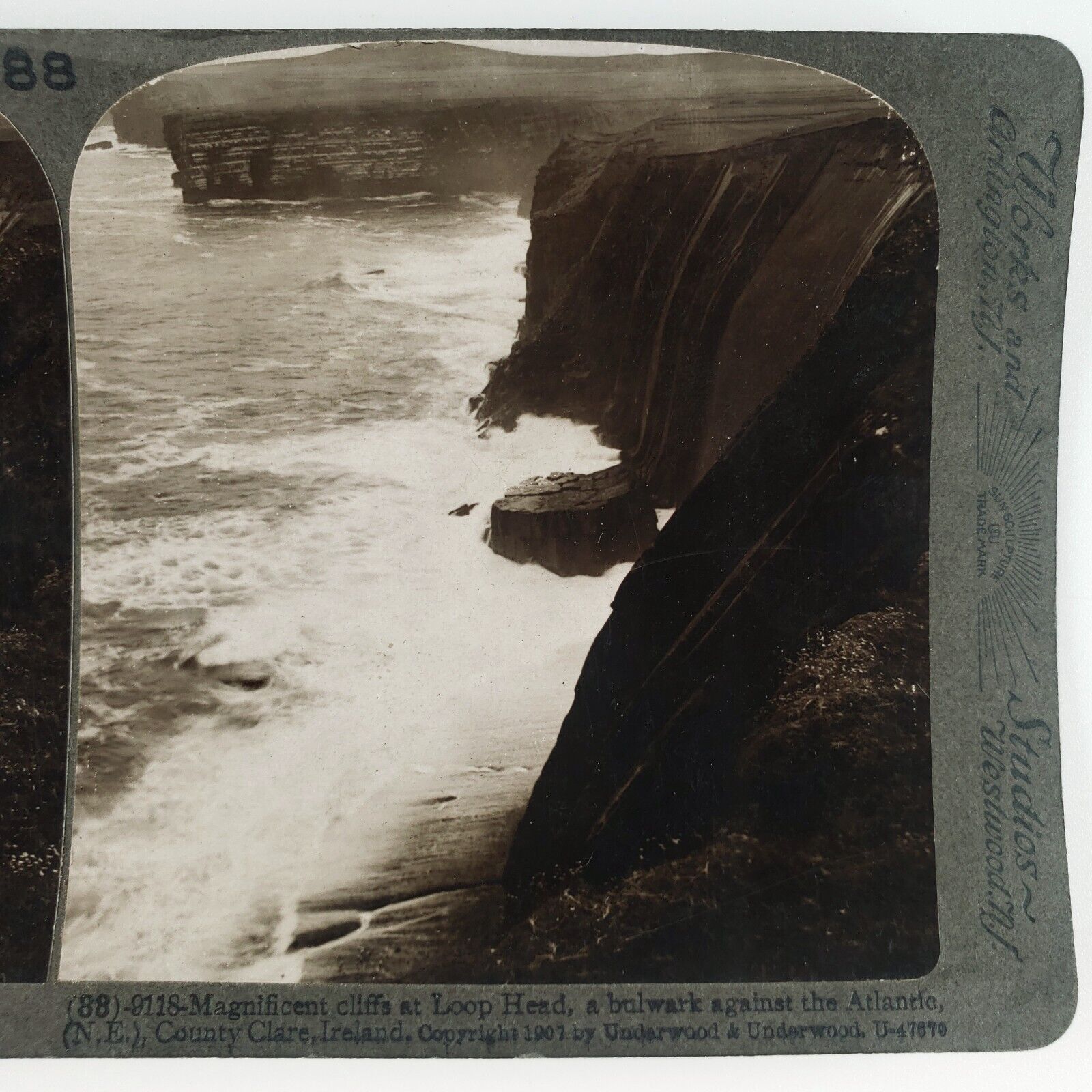 Loop Head Cliffs Ireland Stereoview c1907 River Shannon County Clare Photo B2113