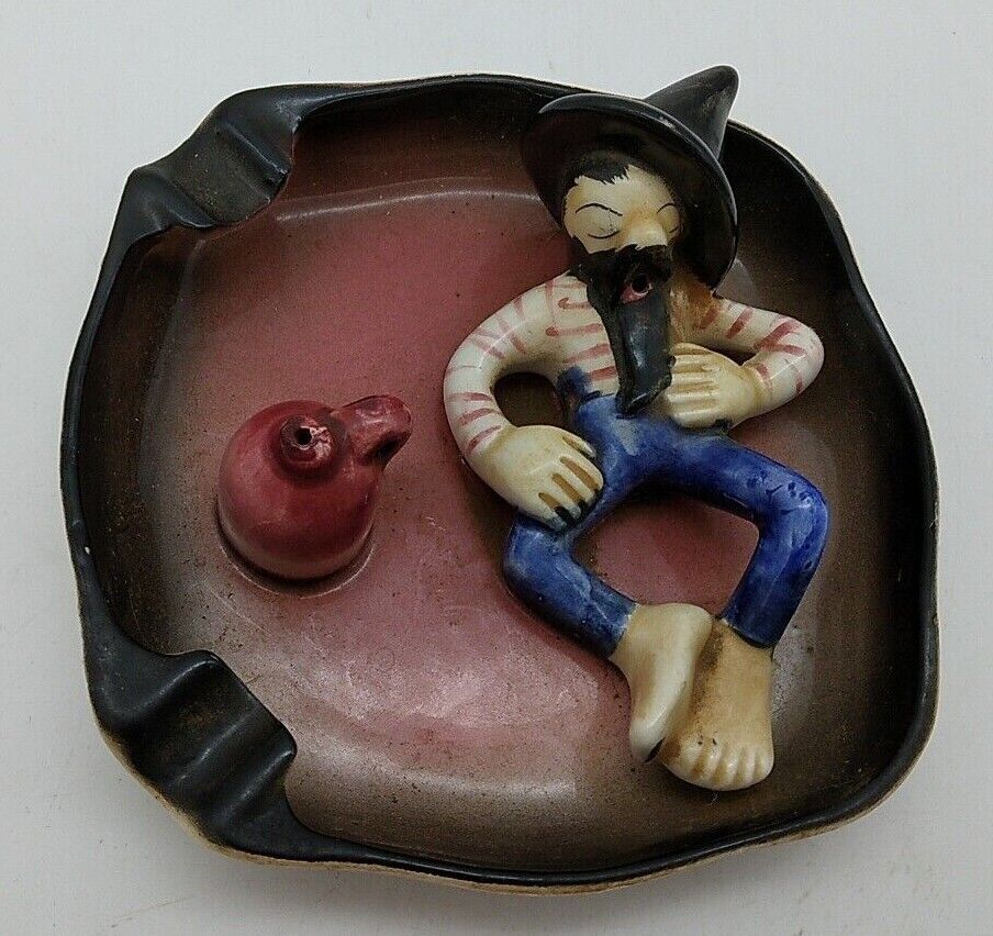 Ashtray Hillbilly Ozark Moonshiner Ceramic Pink MCM Figurine SUPER RARE Vintage