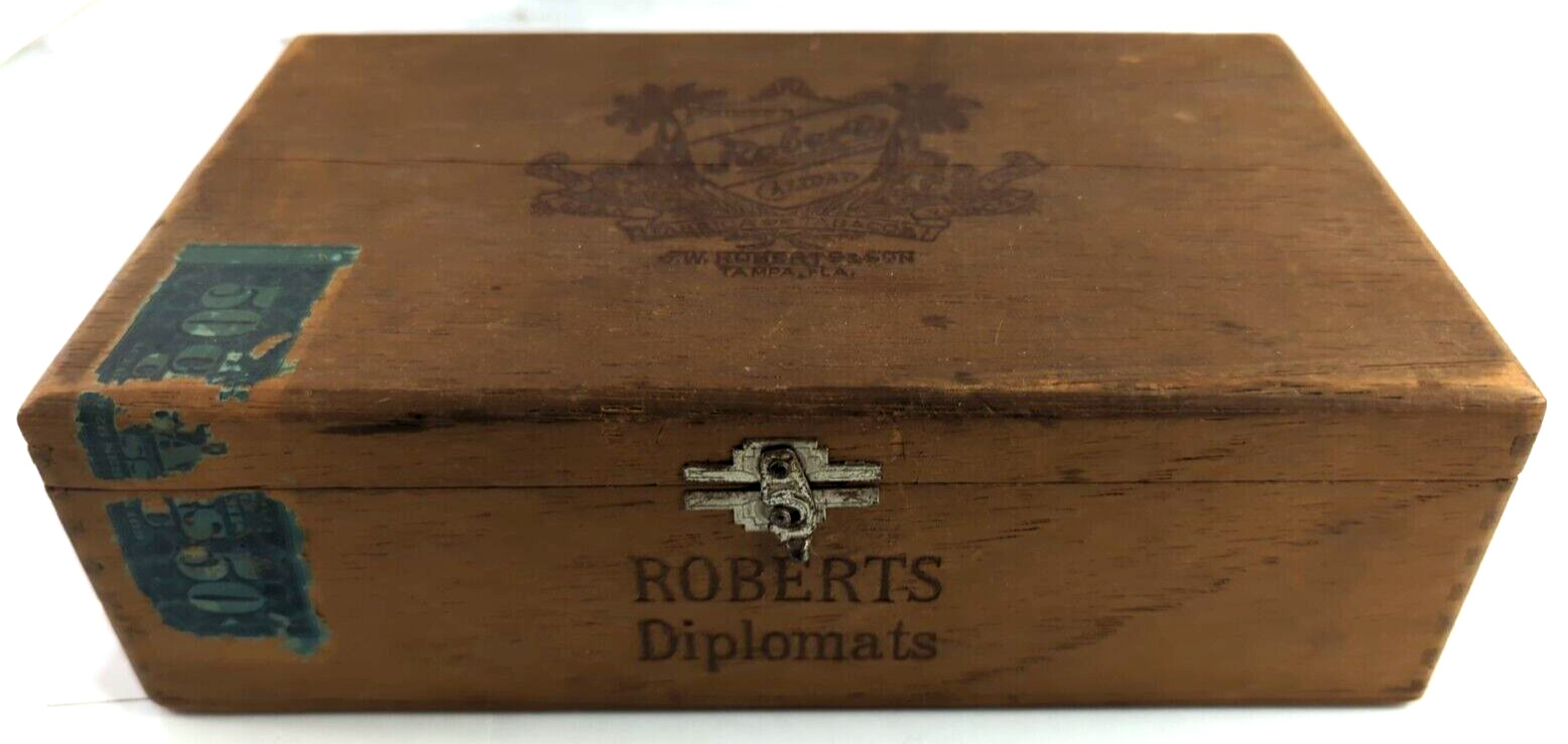 Rare: Roberts Diplomats Tampa Specials Primera Calidad Wooden Cigar Box