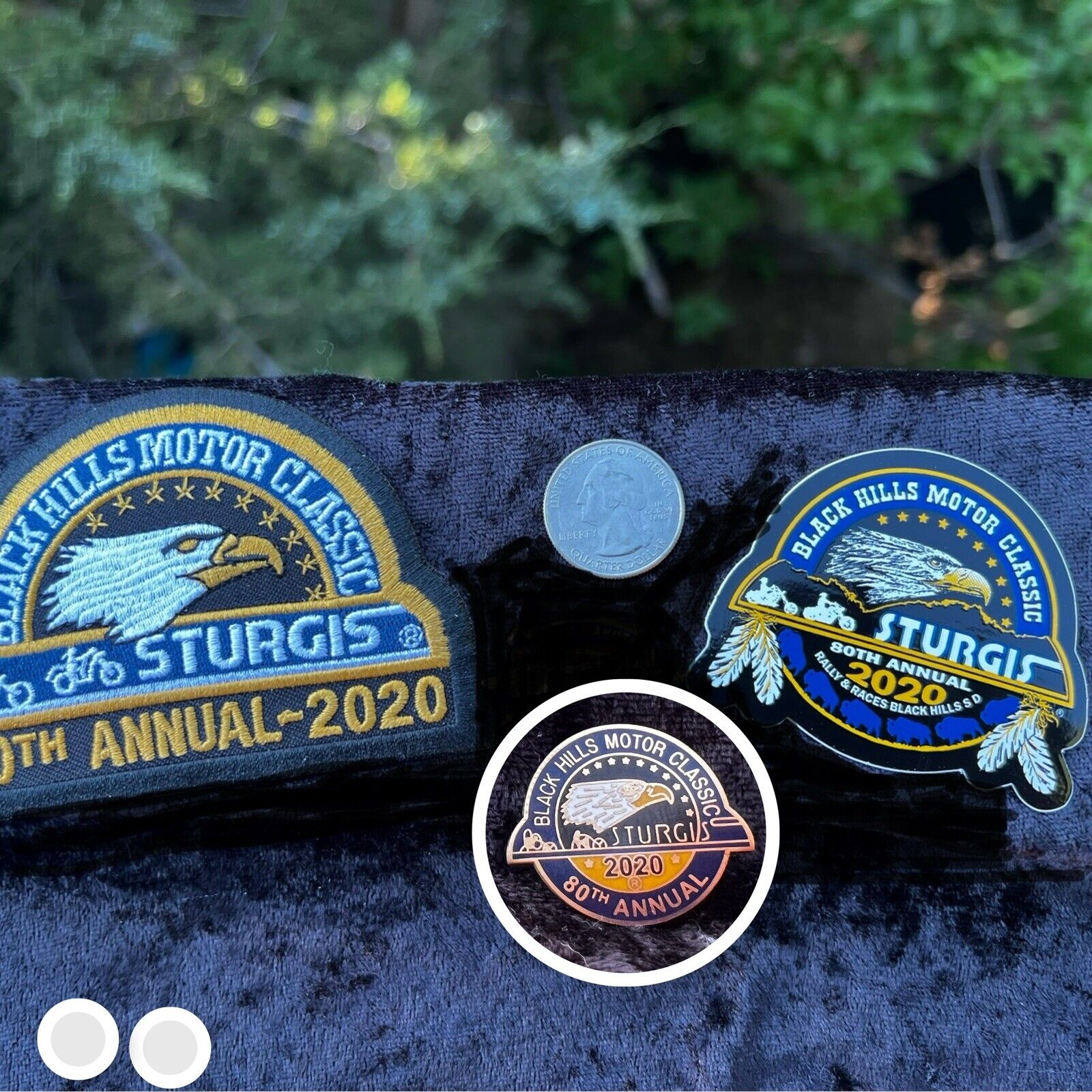 ❤️ 2020 Sturgis Rally Official Pin, Patch & Sticker Set Heritage Logo 80th ☠️